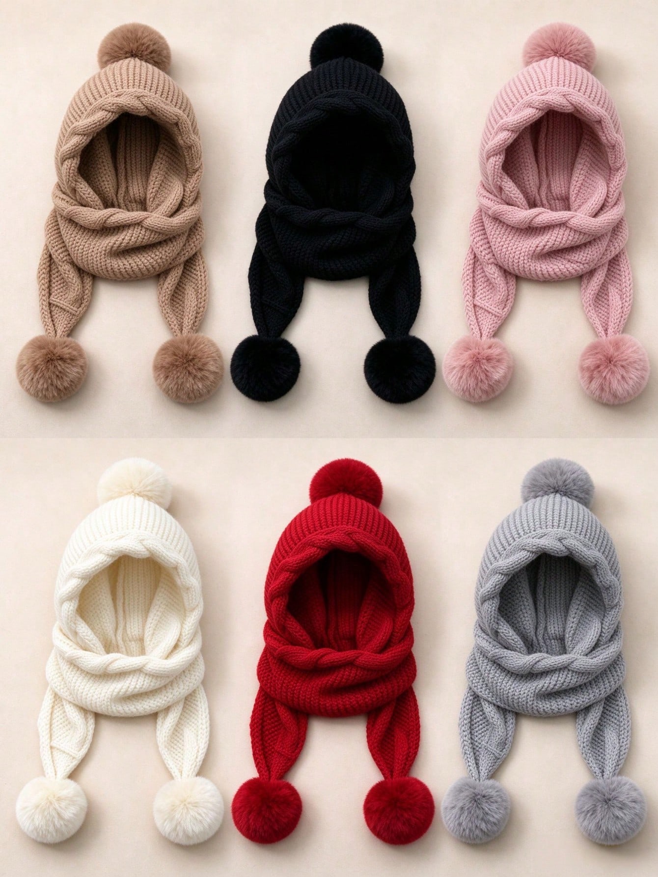 Bonnet tricoté femme automne/hiver avec écharpe intégrée, design épais et chaud pour la — vue 10