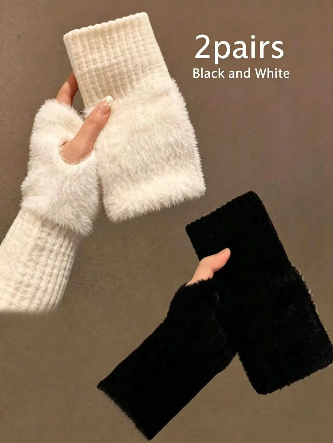 1/2 paires de gants à demi-doigts tricotés de couleur unie chauds pour femmes, gants de