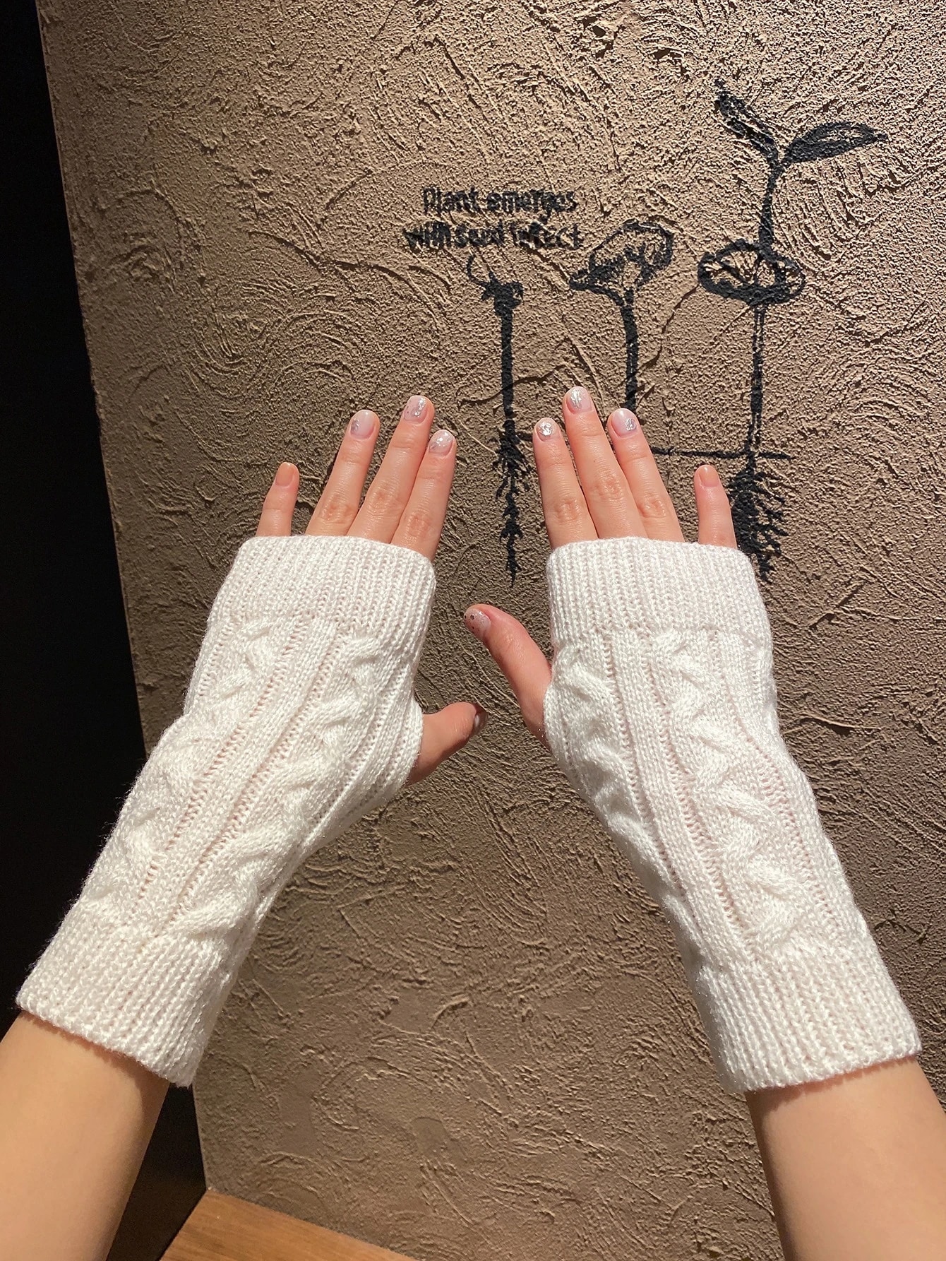 1 paire de gants tricotés à doigts ouverts pour femmes, pour l'automne et l'hiver — vue 2