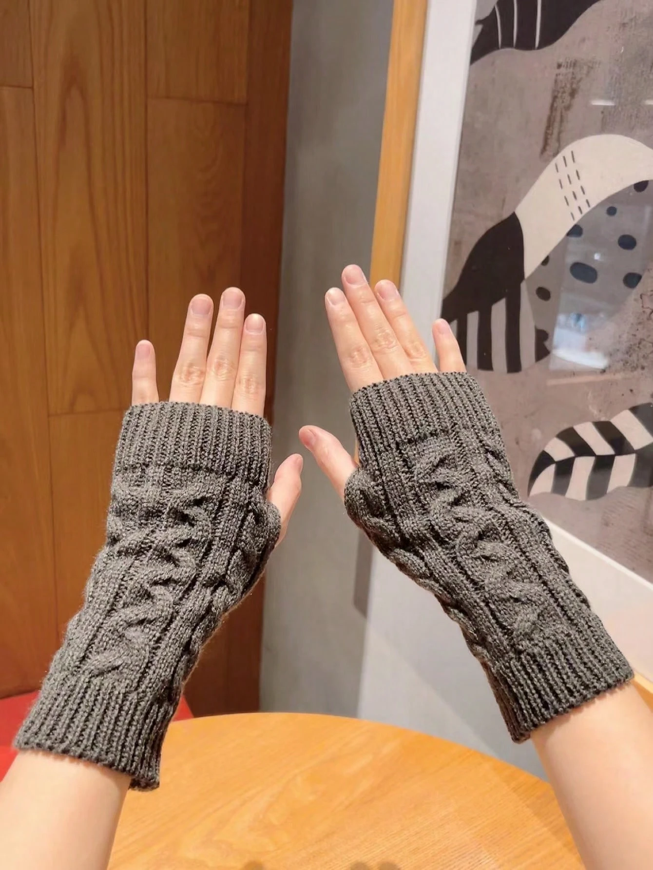 1 paire de gants tricotés à doigts ouverts pour femmes, pour l'automne et l'hiver — vue 6
