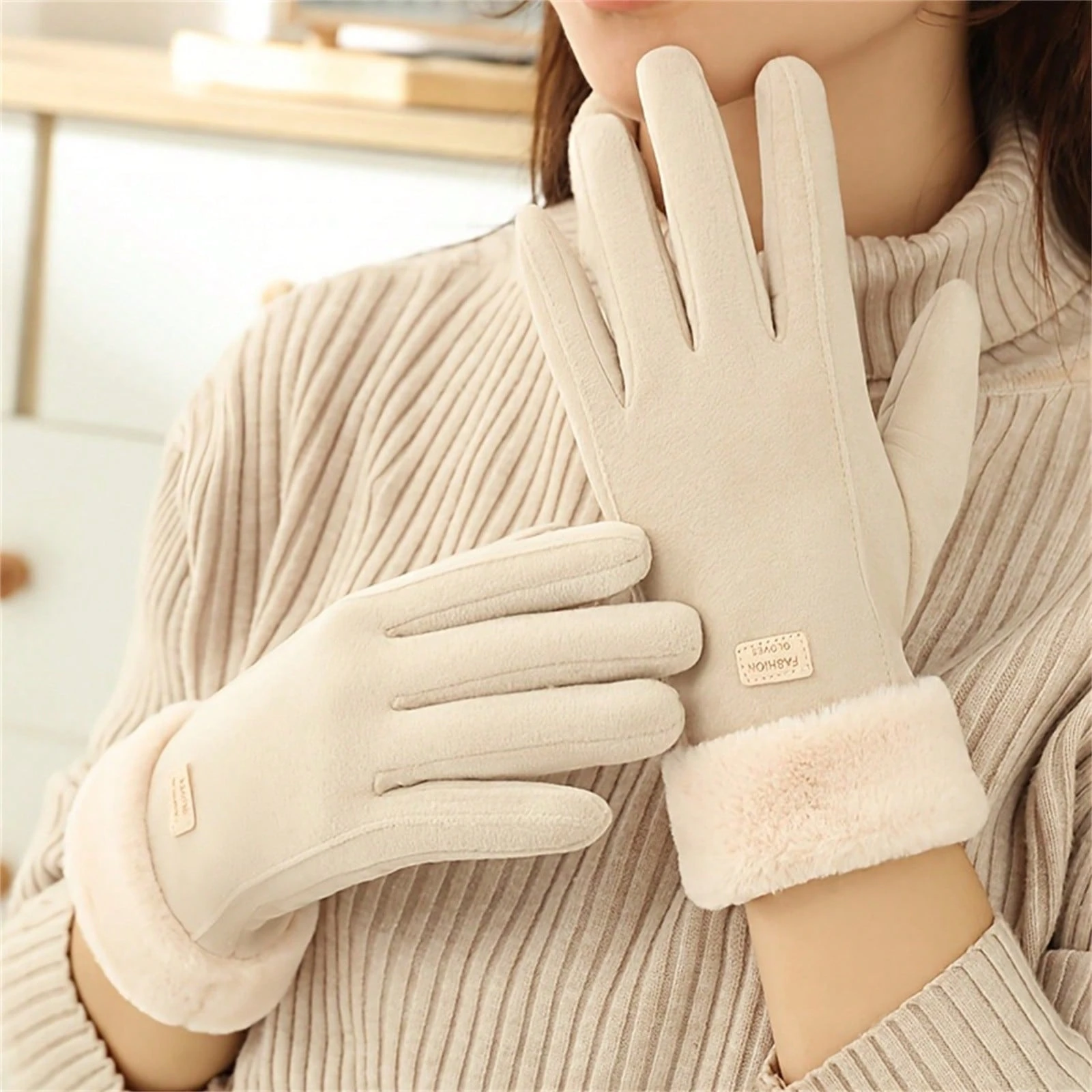 1 paire de gants d'hiver doublés de polaire avec écran tactile, épais et chauds, unisexe, — vue 2