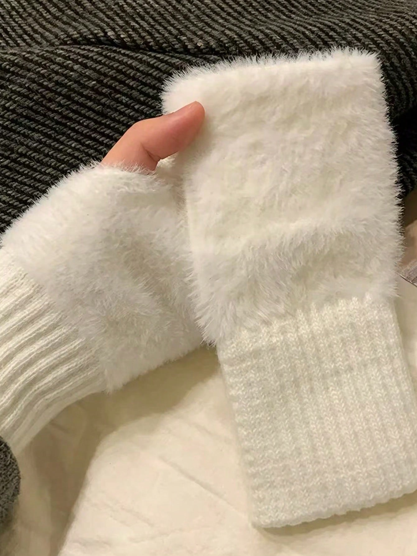 1/2 paires de gants à demi-doigts tricotés de couleur unie chauds pour femmes, gants de — vue 3