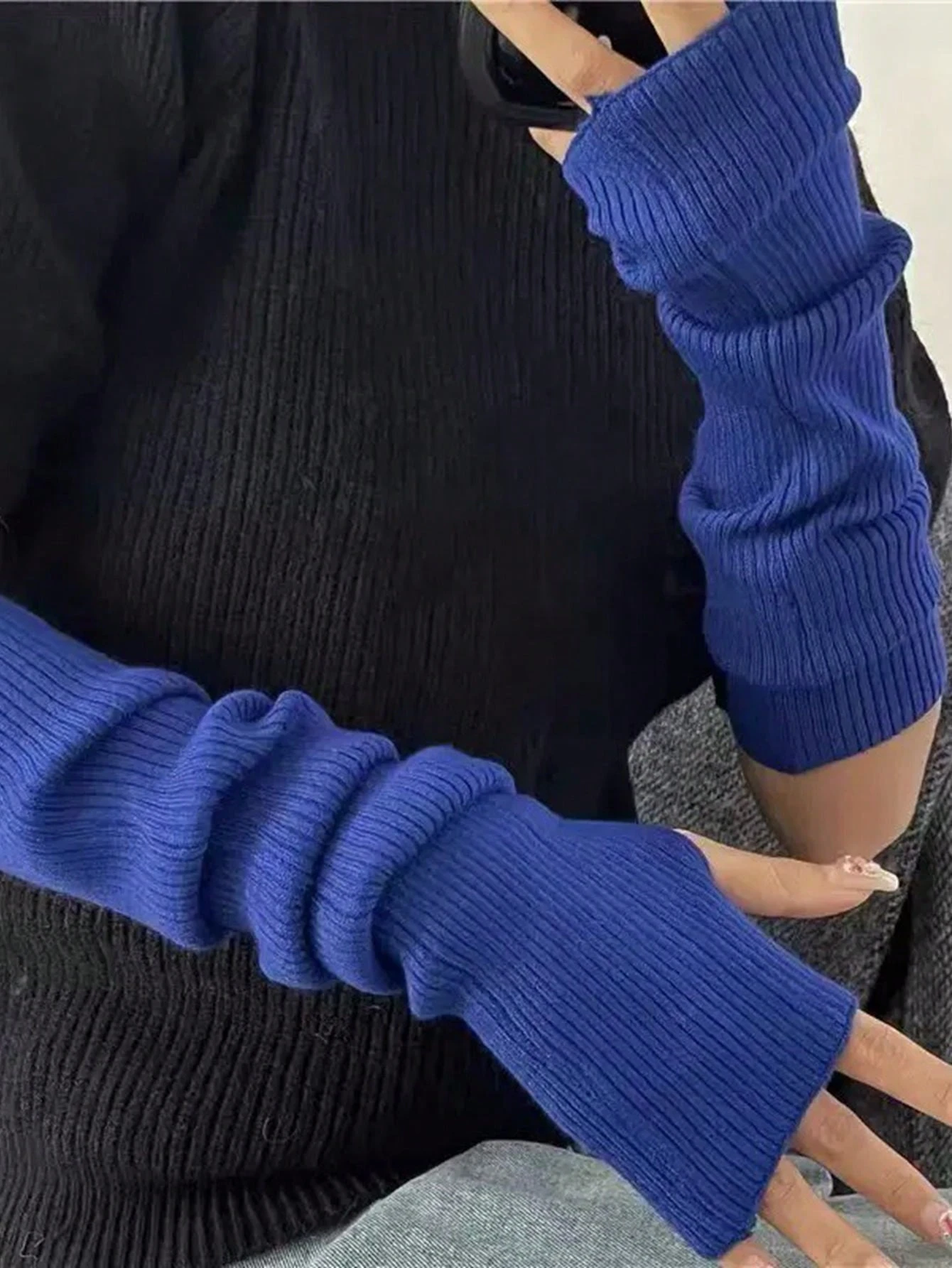 1 paire de gants sans doigts en tricot blanc unicolore à la mode pour femmes, convenant — vue 2