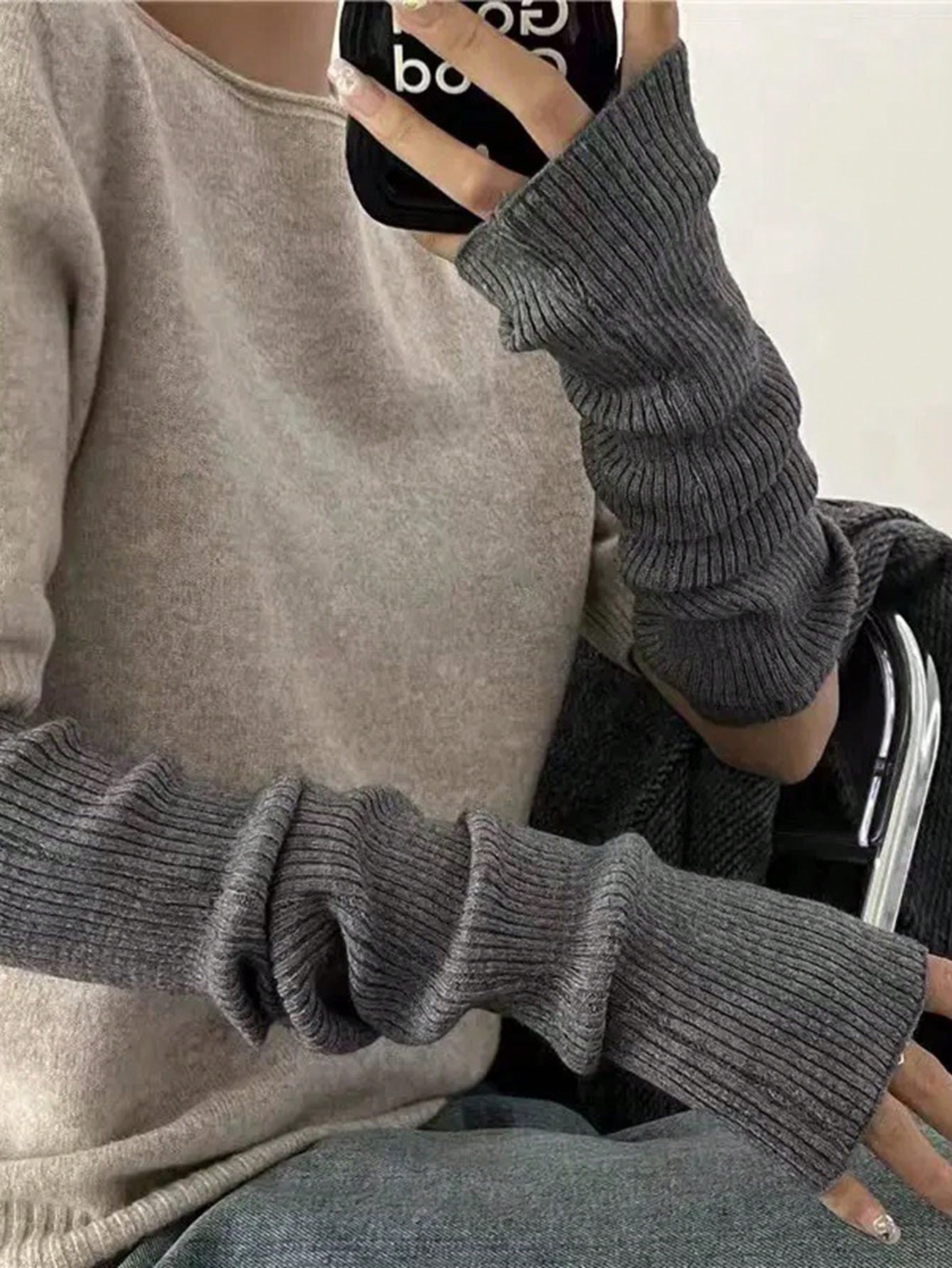 1 paire de gants sans doigts en tricot blanc unicolore à la mode pour femmes, convenant — vue 3