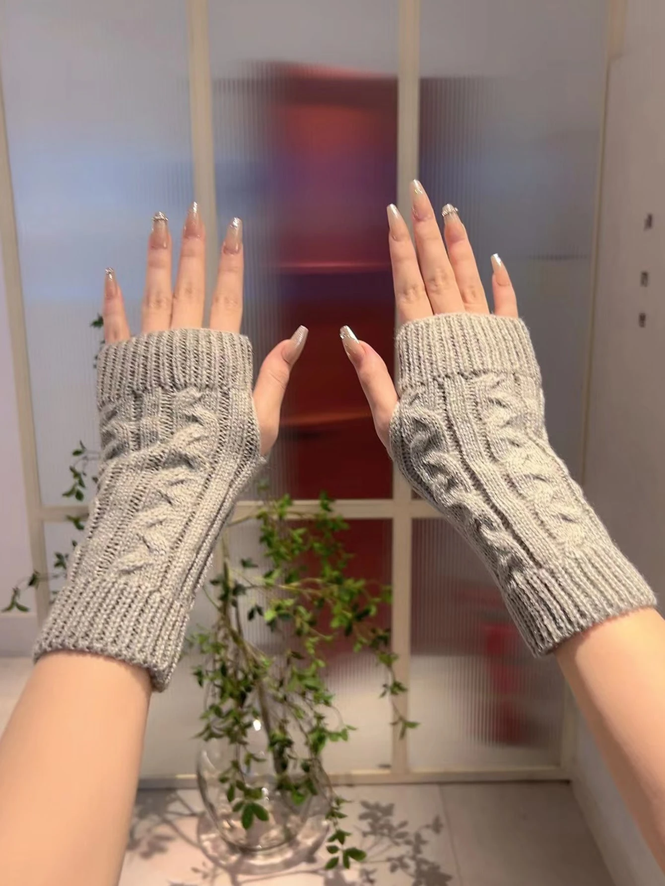 1 paire de gants tricotés à doigts ouverts pour femmes, pour l'automne et l'hiver — vue 3