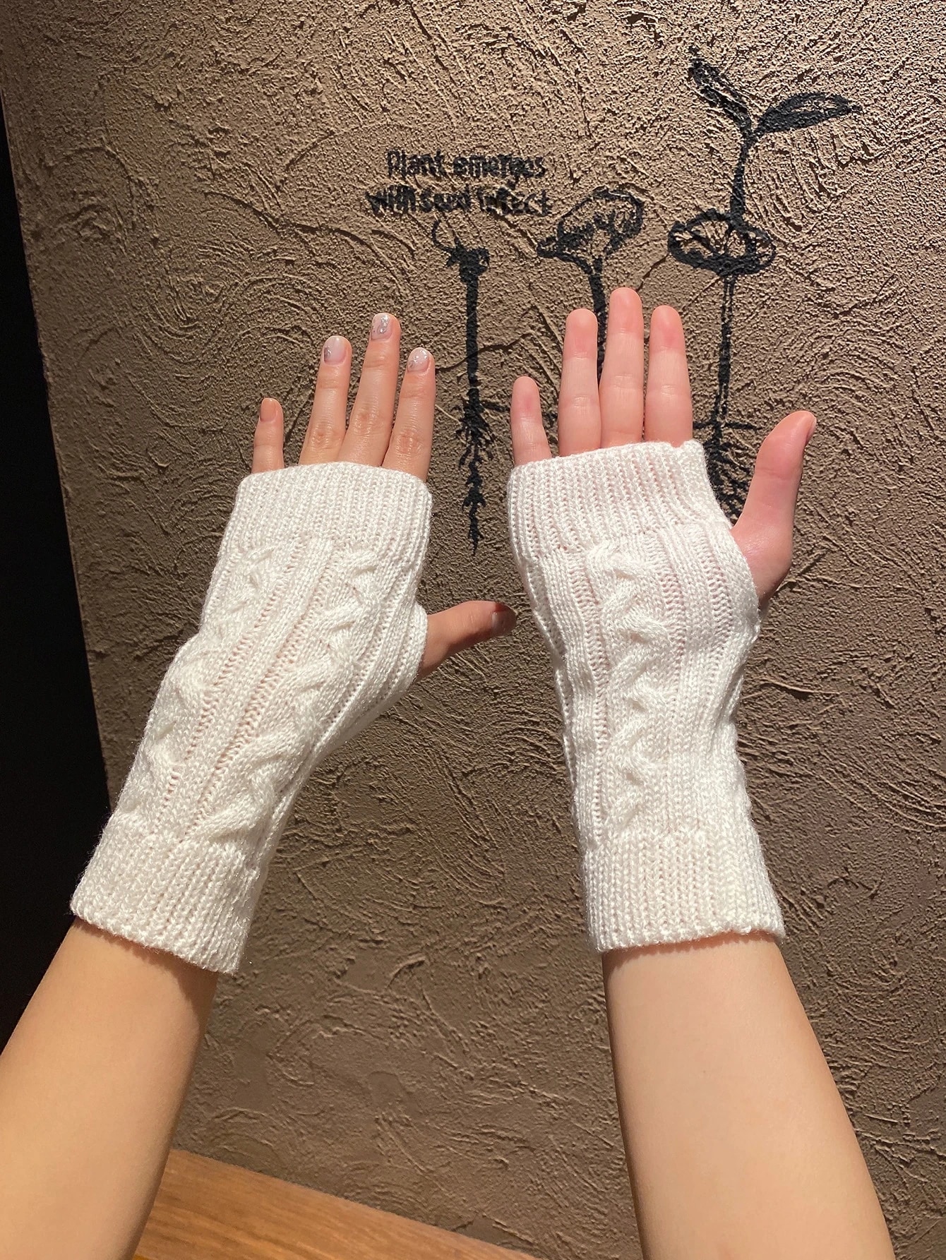 1 paire de gants tricotés à doigts ouverts pour femmes, pour l'automne et l'hiver — vue 8