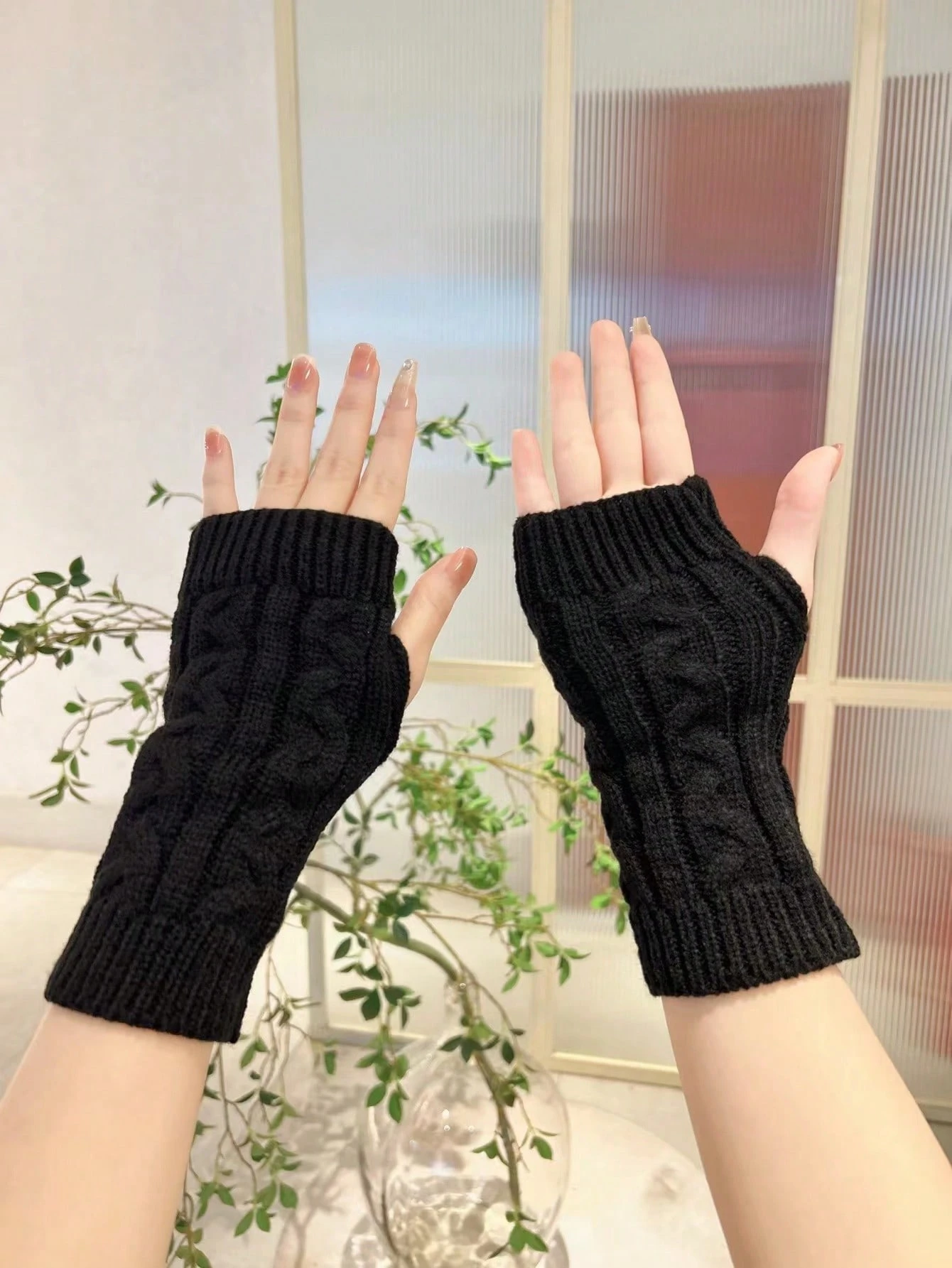 1 paire de gants tricotés à doigts ouverts pour femmes, pour l'automne et l'hiver — vue 11