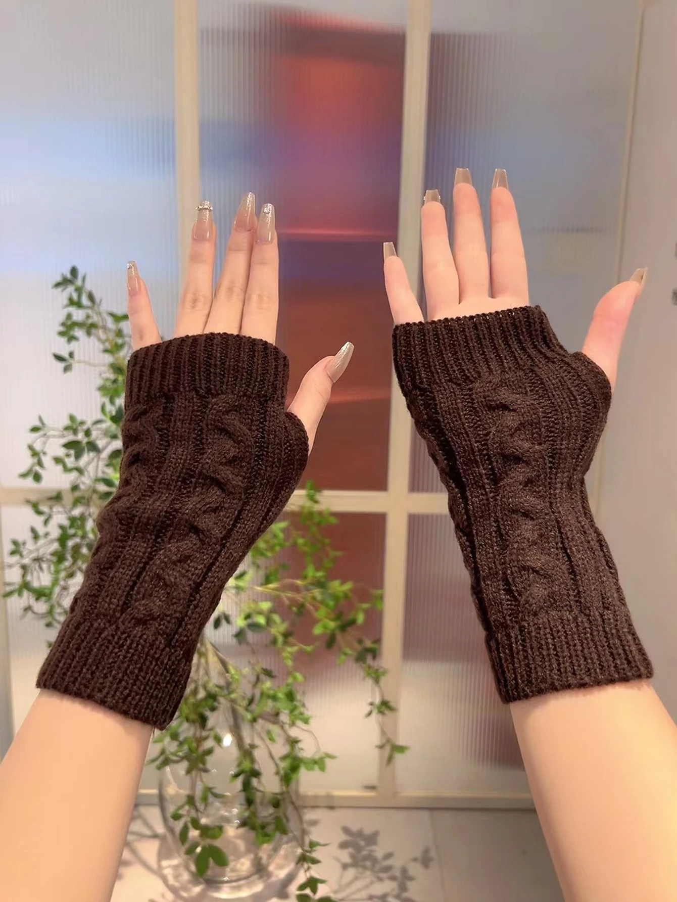 1 paire de gants tricotés à doigts ouverts pour femmes, pour l'automne et l'hiver — vue 7