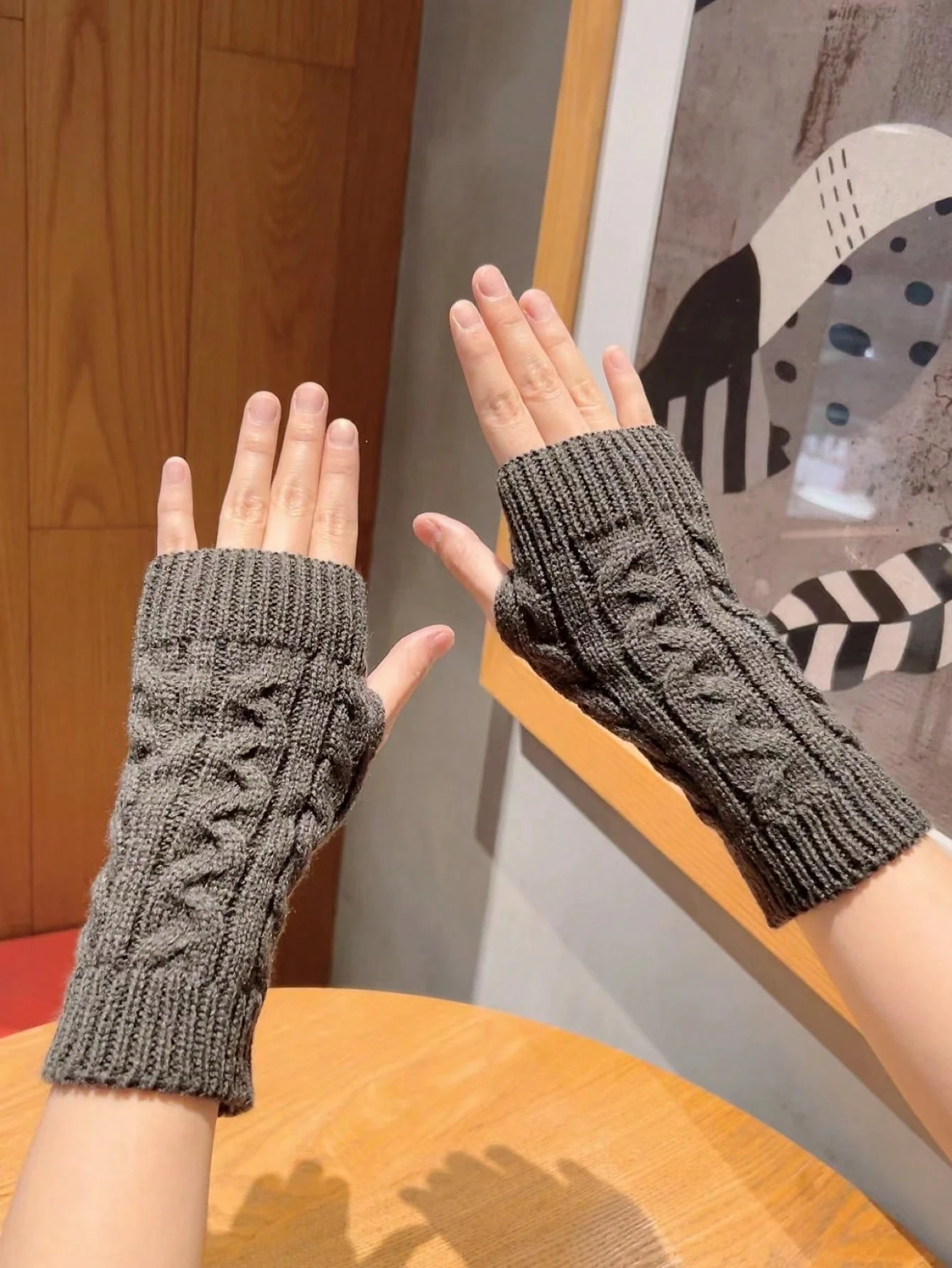 1 paire de gants tricotés à doigts ouverts pour femmes, pour l'automne et l'hiver — vue 12