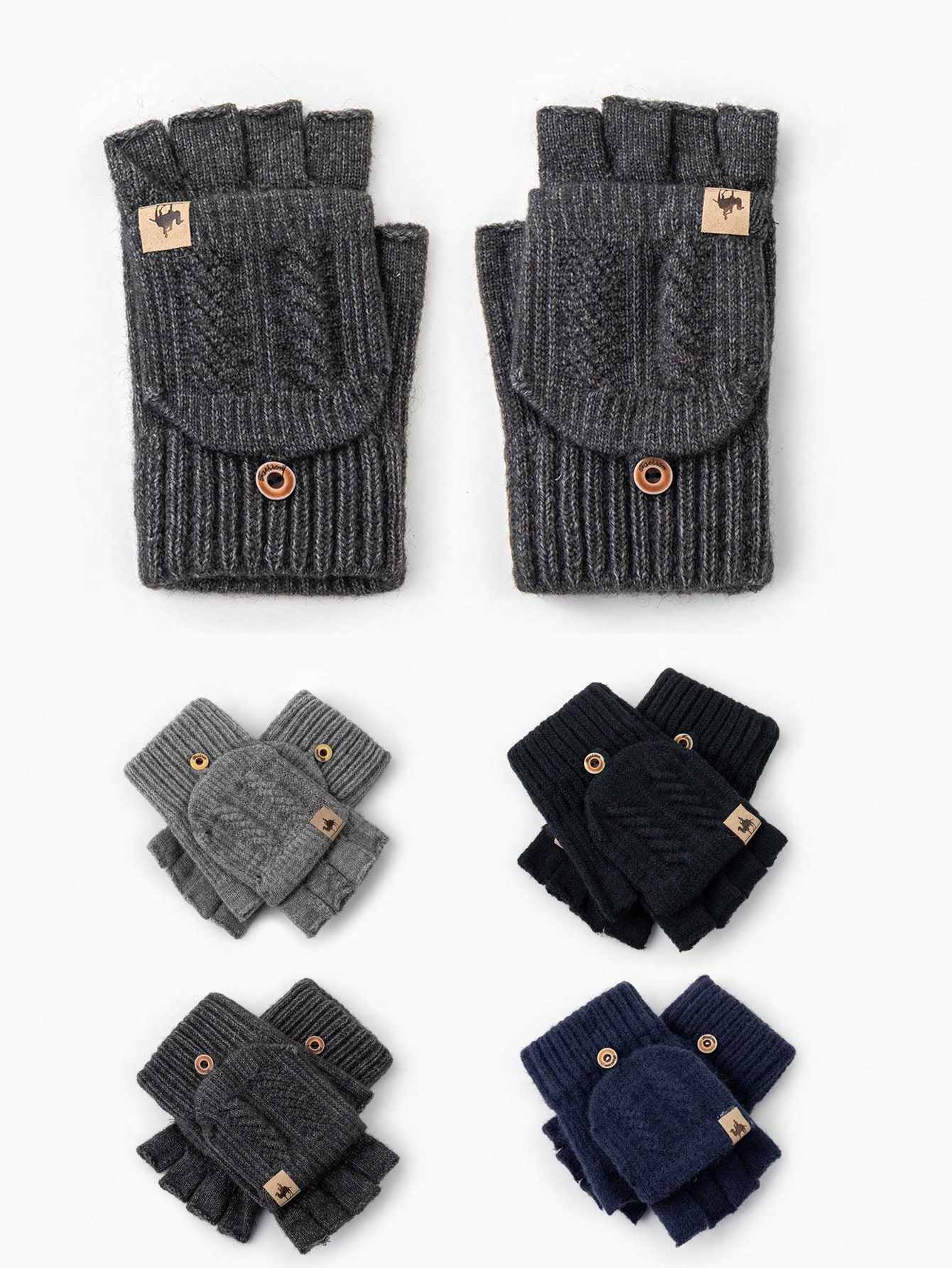 1 paire de gants simples et chauds de couleur foncée sans doigt pour femmes, adaptés pour — vue 2