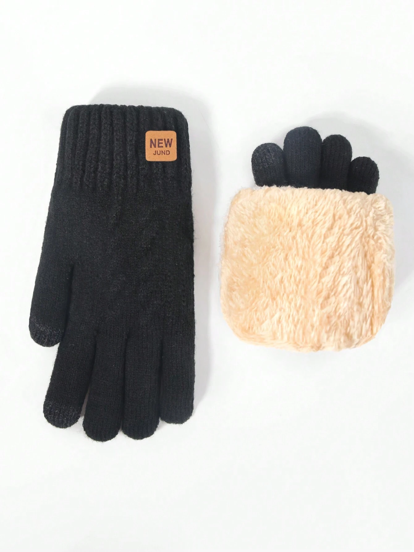 1 paire de gants tricotés chauds d'hiver pour femmes, double couche avec bouts de doigts