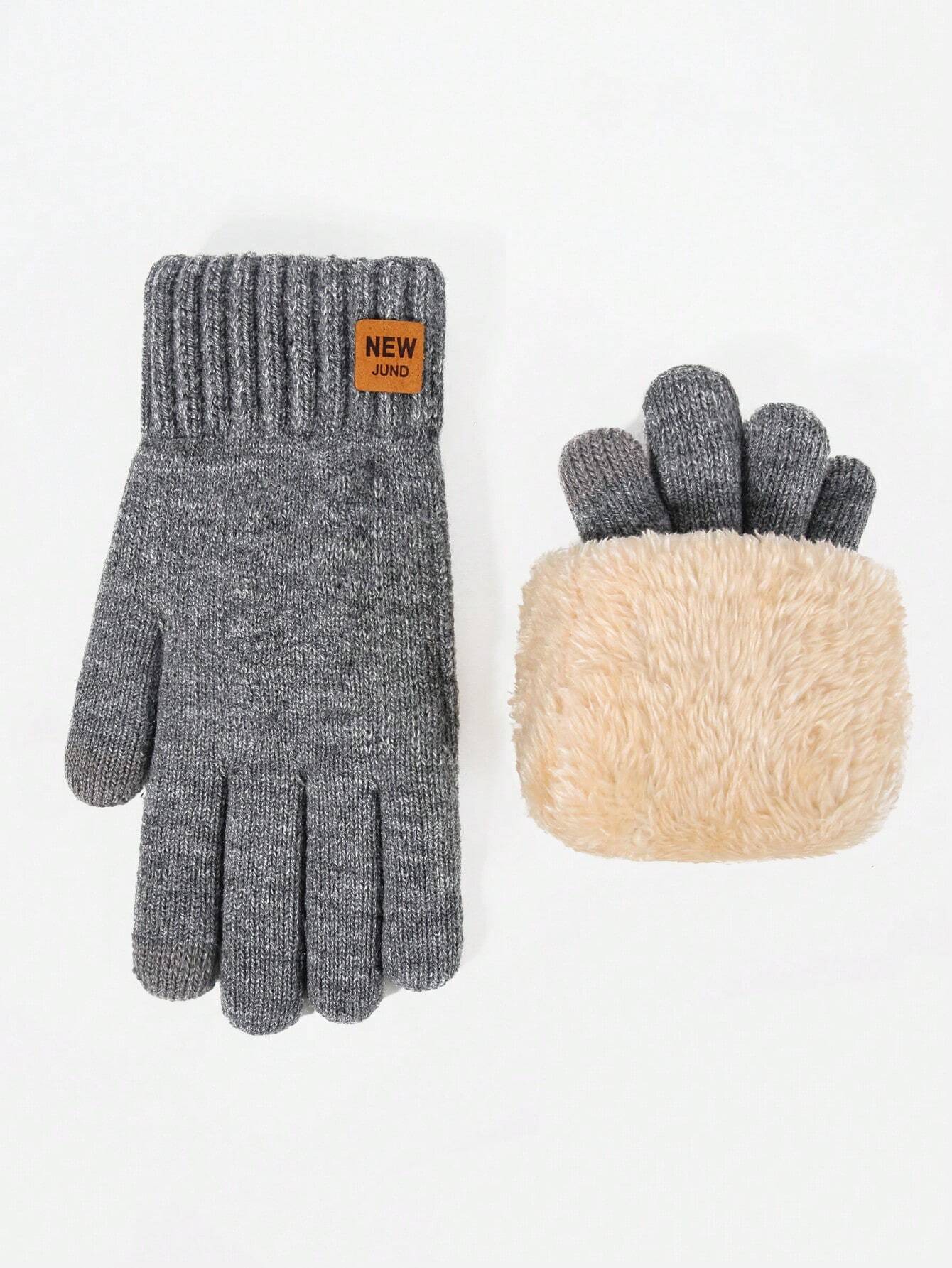 1 paire de gants tricotés chauds d'hiver pour femmes, double couche avec bouts de doigts — vue 3