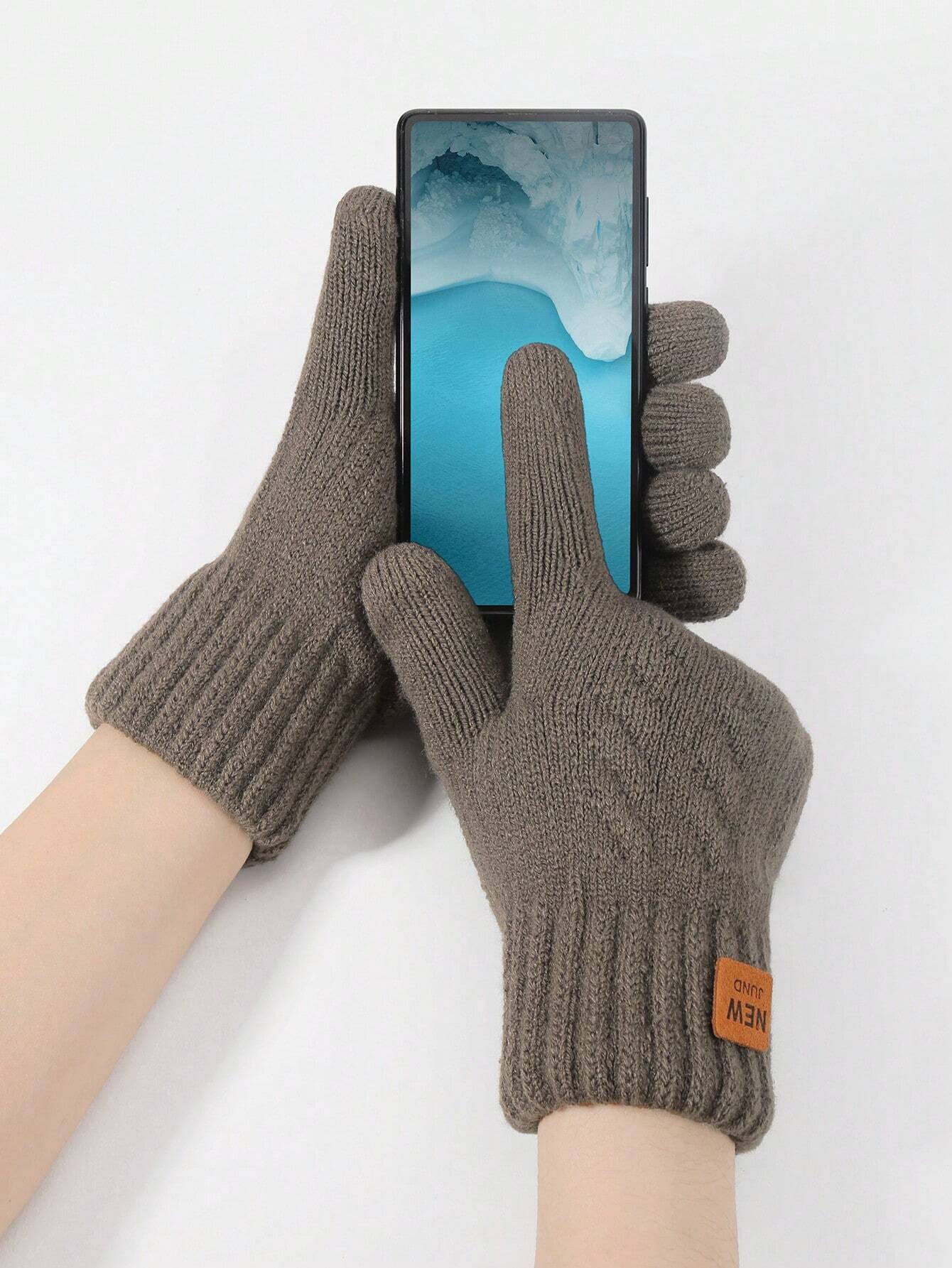1 paire de gants tricotés chauds d'hiver pour femmes, double couche avec bouts de doigts — vue 5
