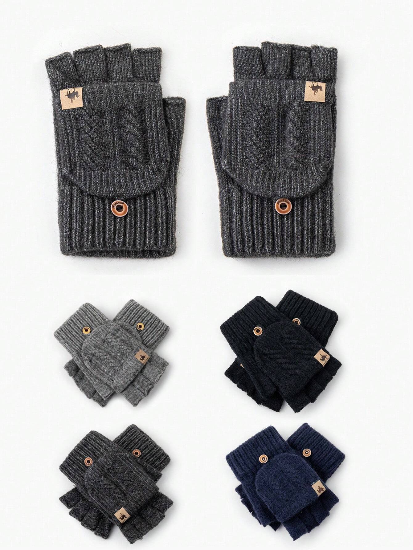 1 paire de gants simples et chauds de couleur foncée sans doigt pour femmes, adaptés pour