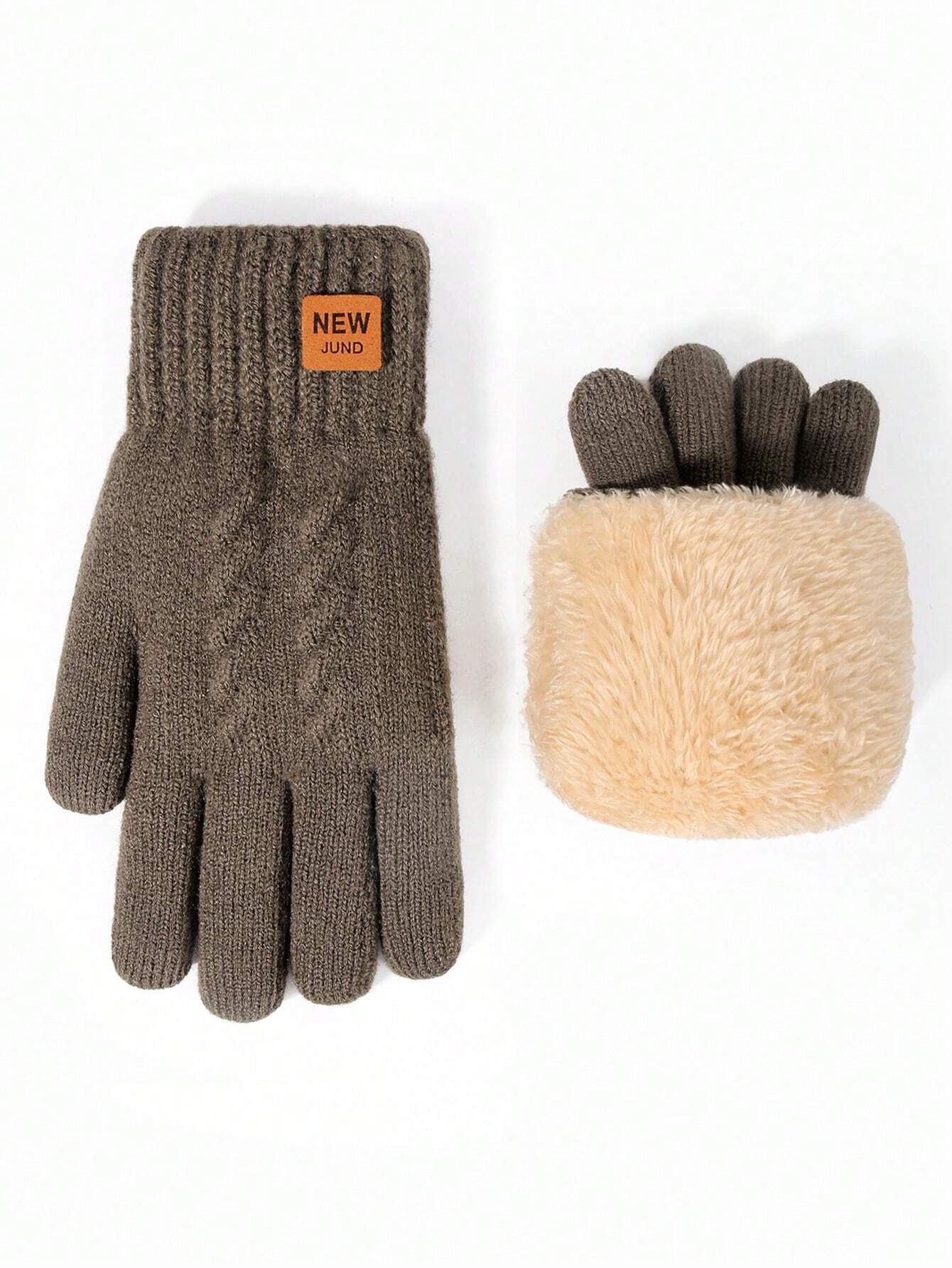 1 paire de gants tricotés chauds d'hiver pour femmes, double couche avec bouts de doigts — vue 2