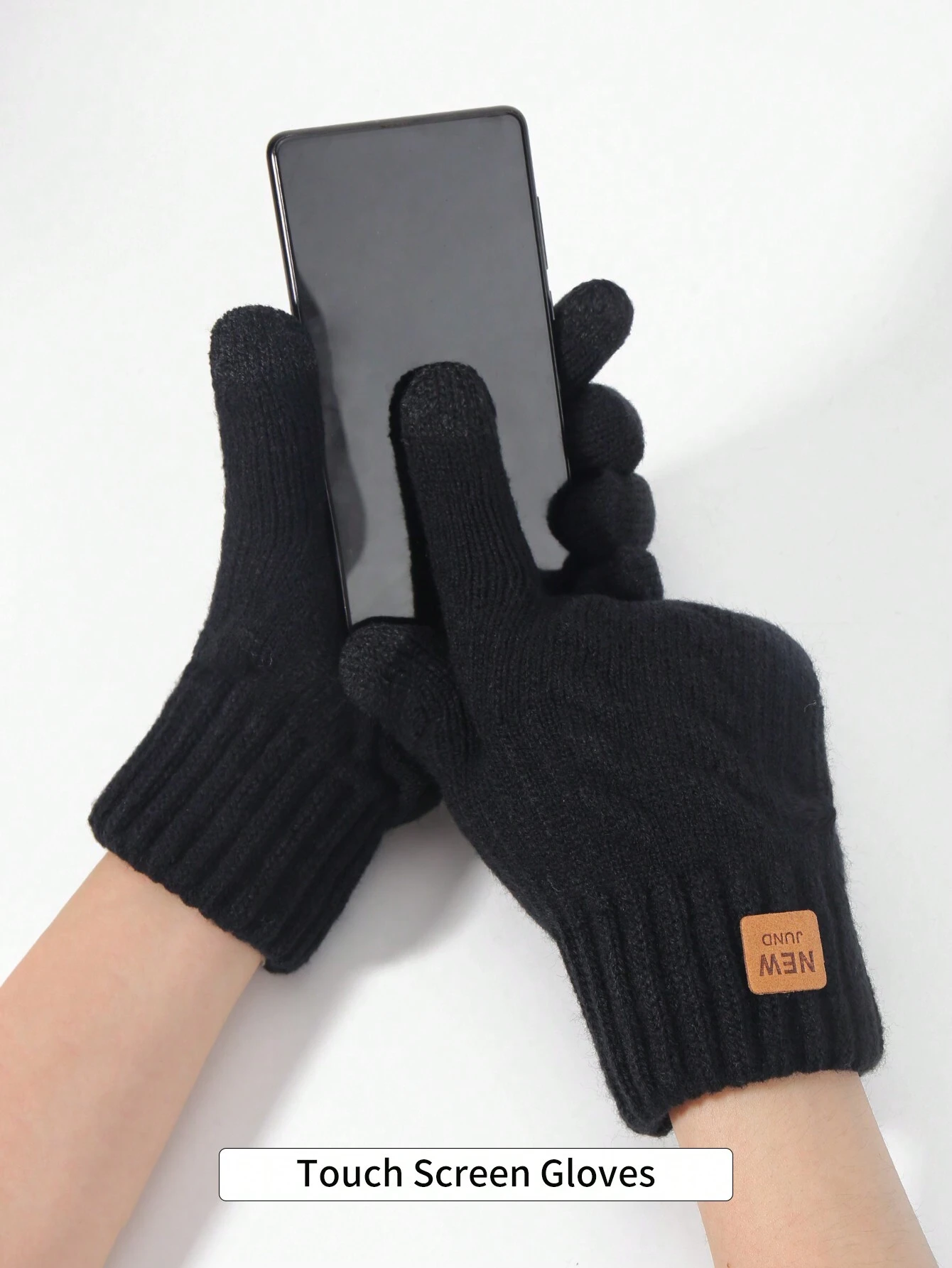 1 paire de gants tricotés chauds d'hiver pour femmes, double couche avec bouts de doigts — vue 7