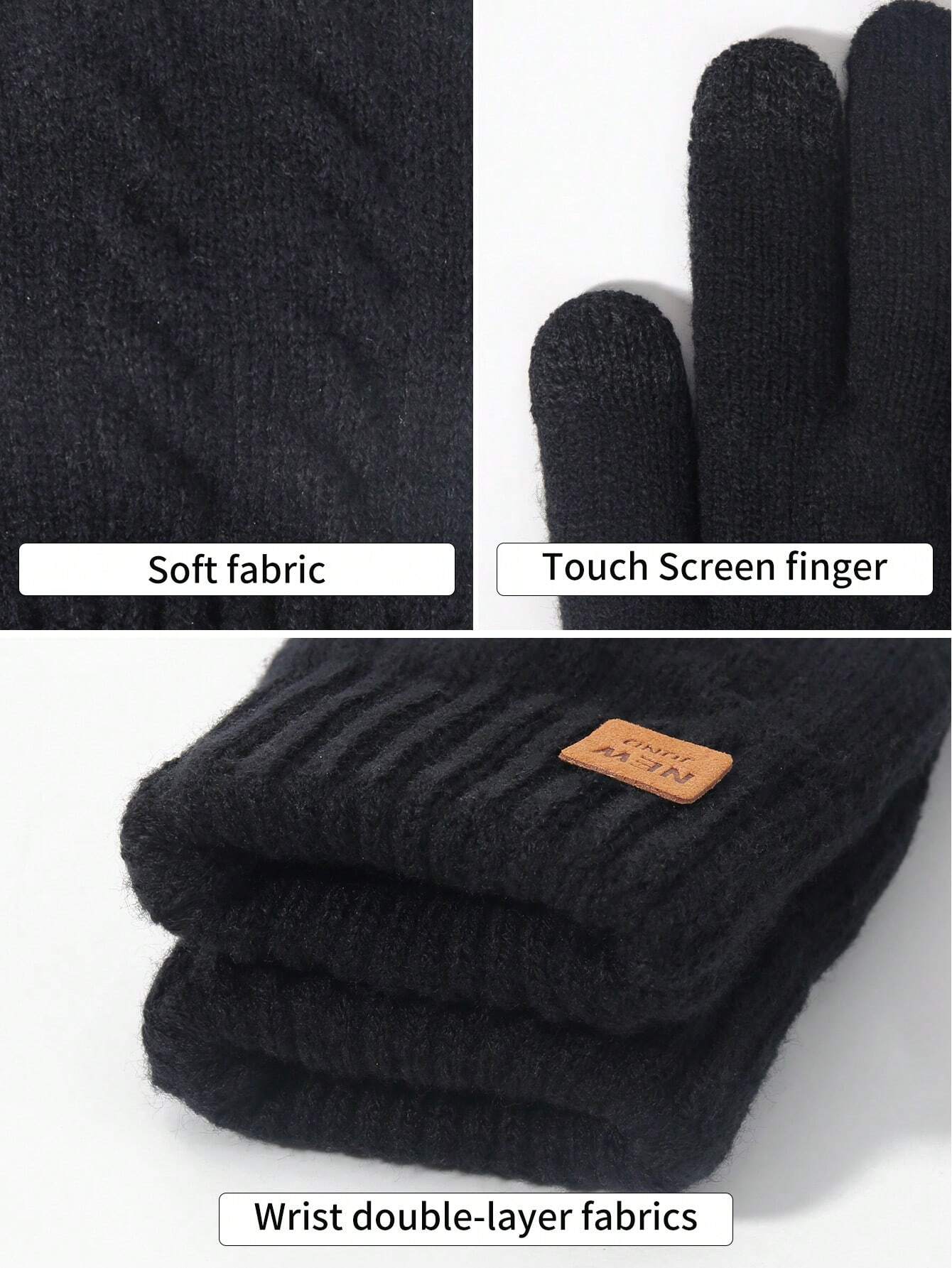 1 paire de gants tricotés chauds d'hiver pour femmes, double couche avec bouts de doigts — vue 10