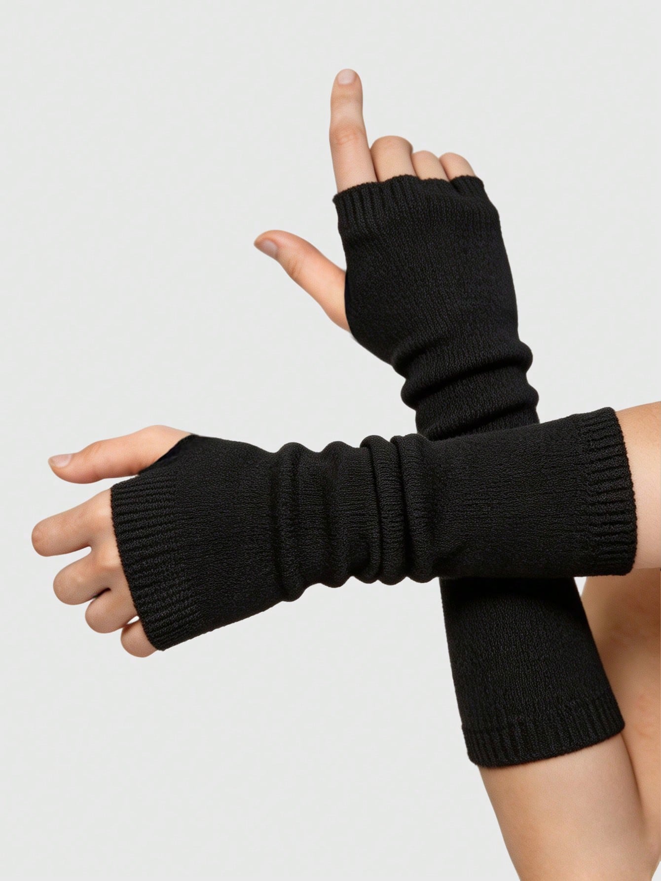 ROMWE Goth 1 paire de gants longs noirs, accessoires d'Halloween, gants d'hiver, gants — vue 2