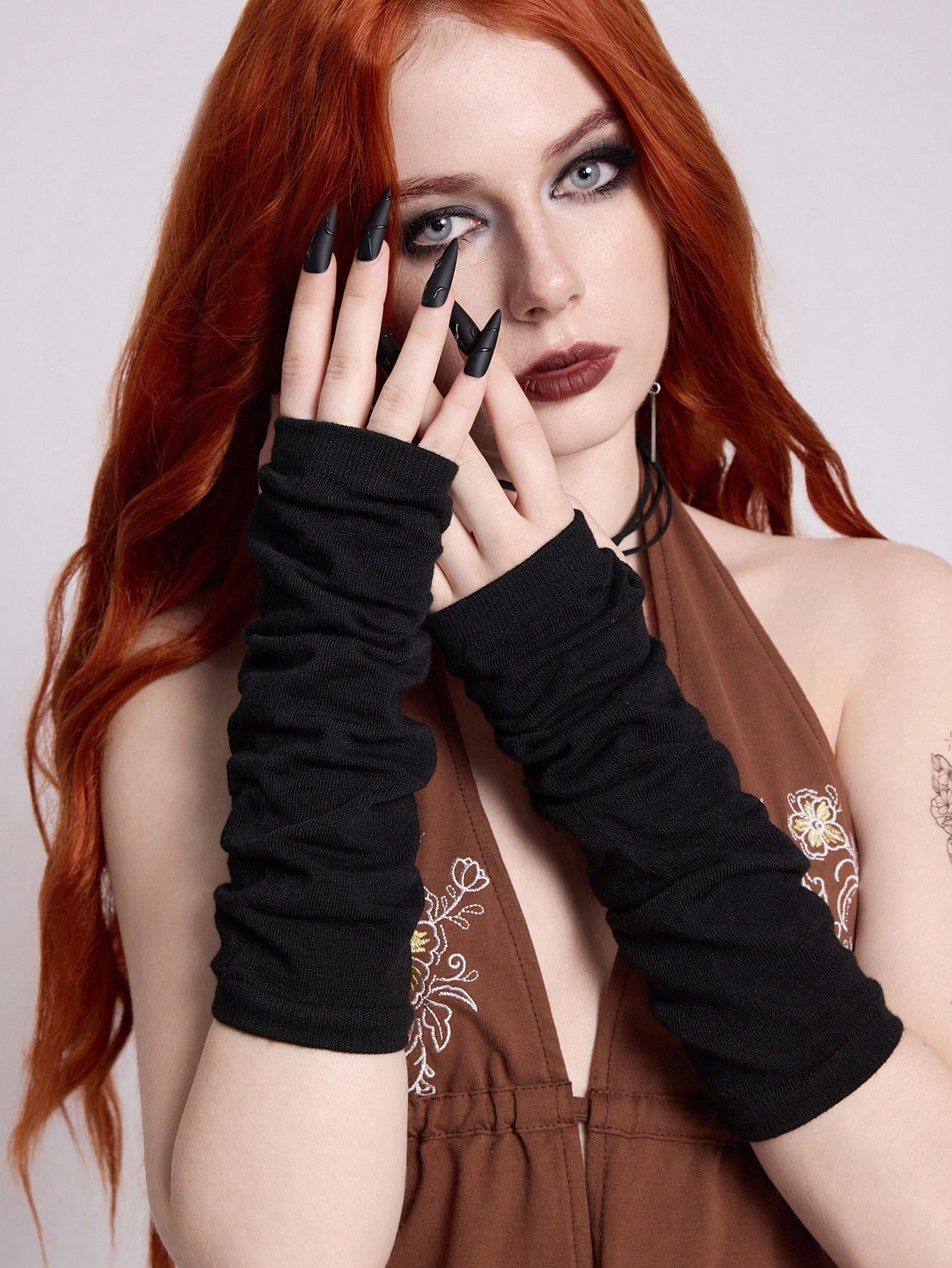 ROMWE Goth 1 paire de gants longs noirs, accessoires d'Halloween, gants d'hiver, gants — vue 5