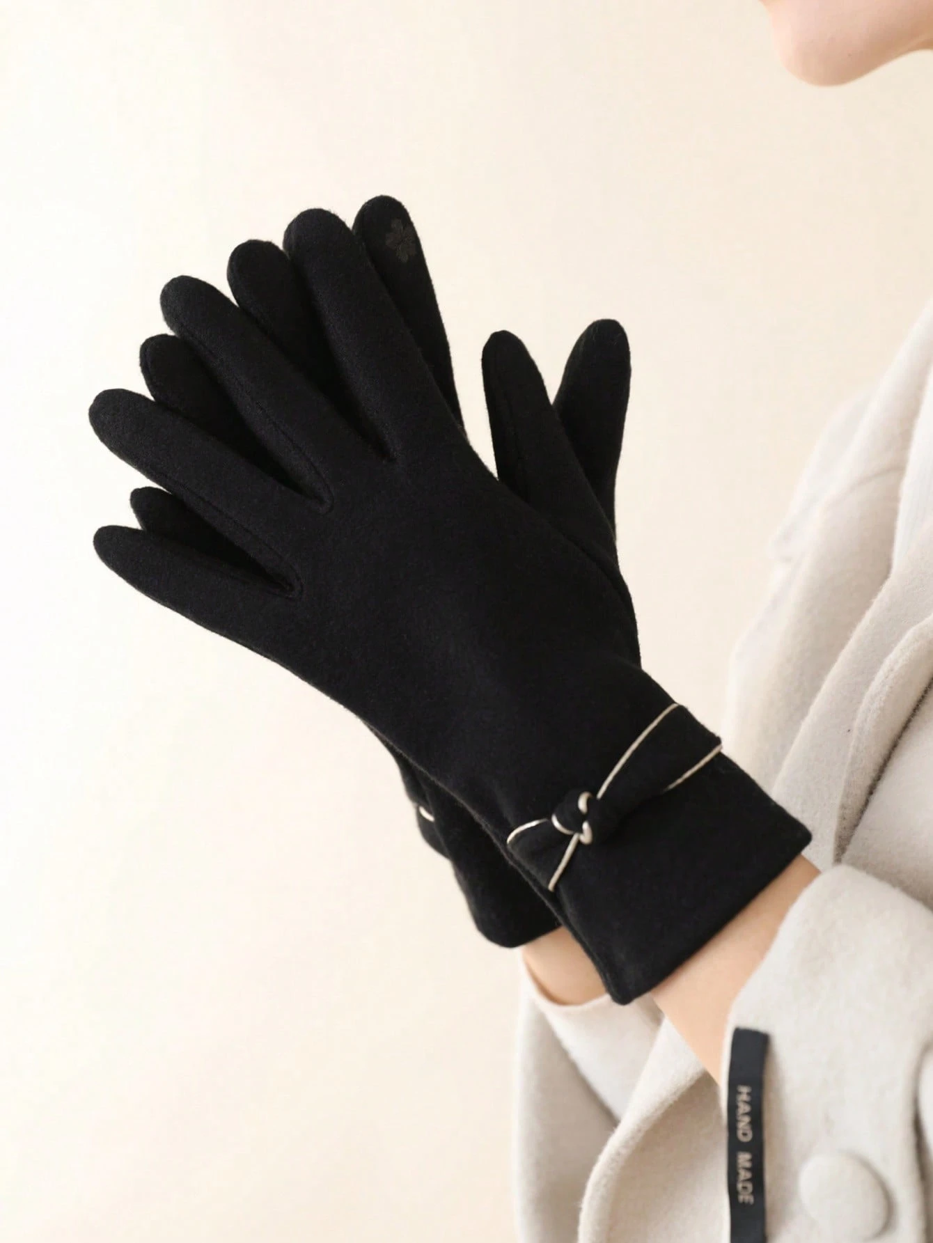 1 paire de gants chauds décontractés en polyester de couleur unie avec nœud, compatibles — vue 6