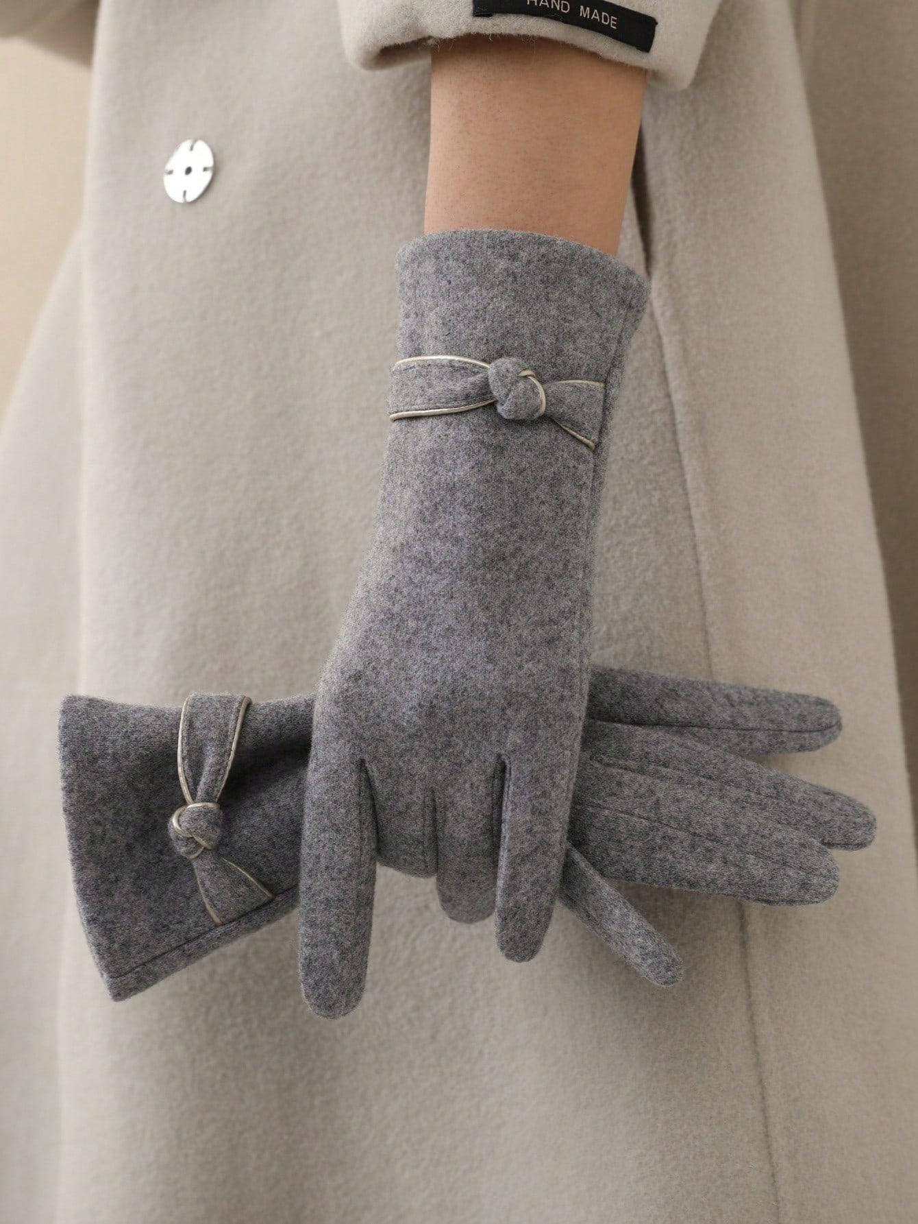 1 paire de gants chauds décontractés en polyester de couleur unie avec nœud, compatibles — vue 4