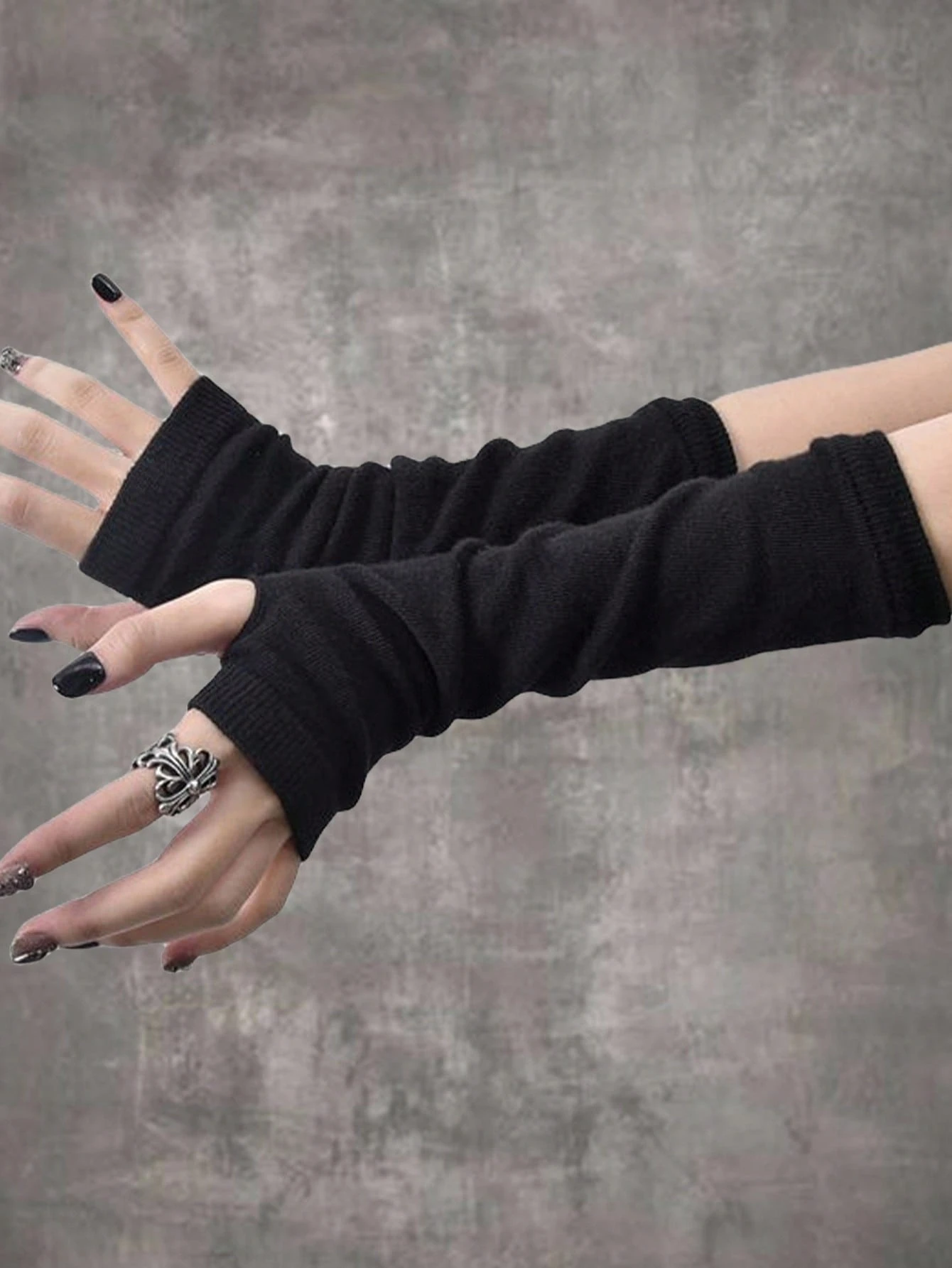 ROMWE Goth 1 paire de gants longs noirs, accessoires d'Halloween, gants d'hiver, gants — vue 11