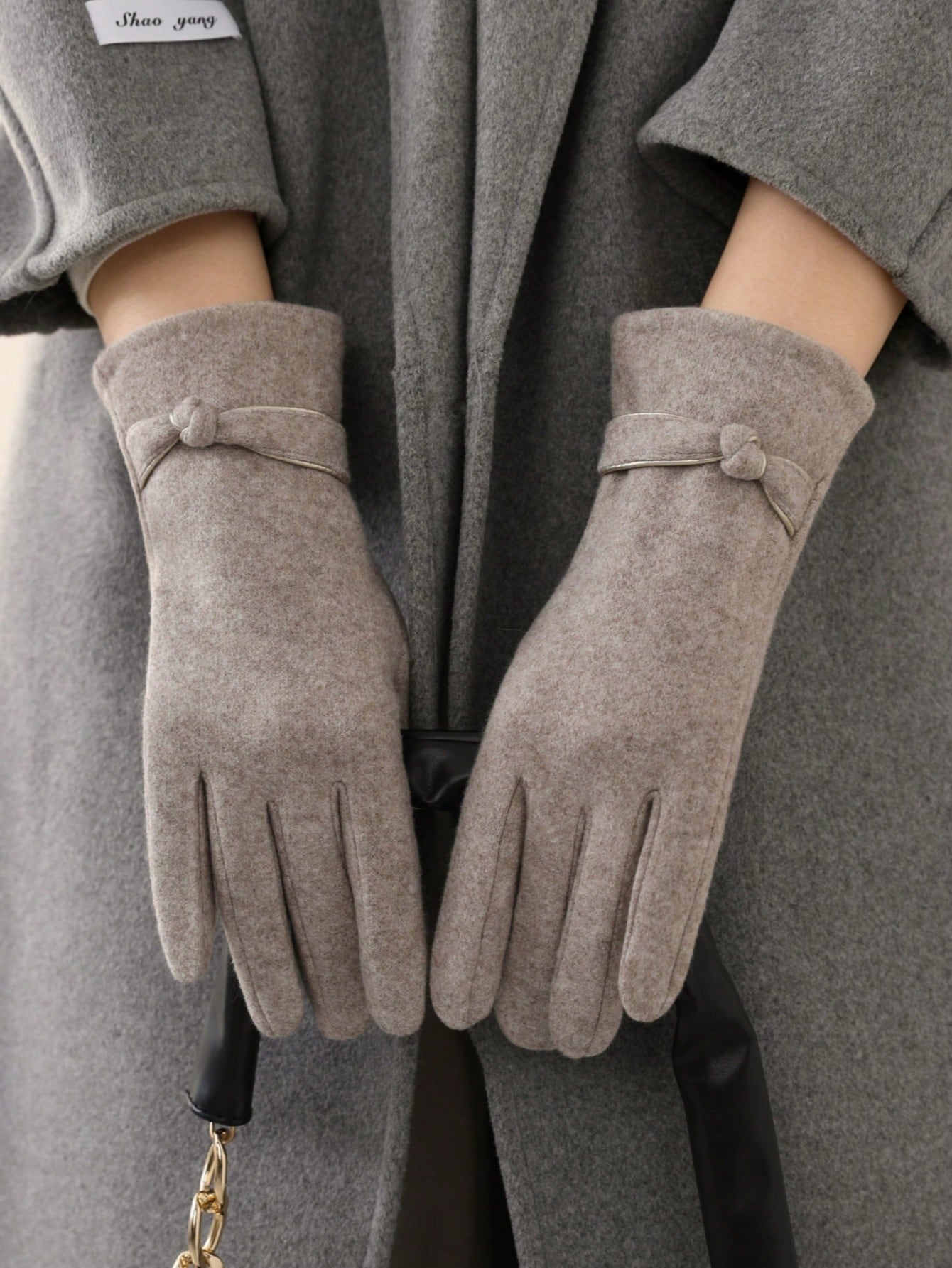1 paire de gants chauds décontractés en polyester de couleur unie avec nœud, compatibles — vue 7