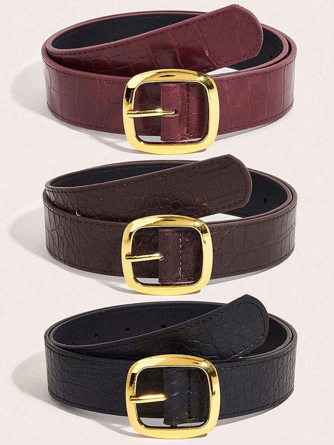 1/2/3 pièces Ceinture à boucle carrée - Ceinture décorative vintage américaine