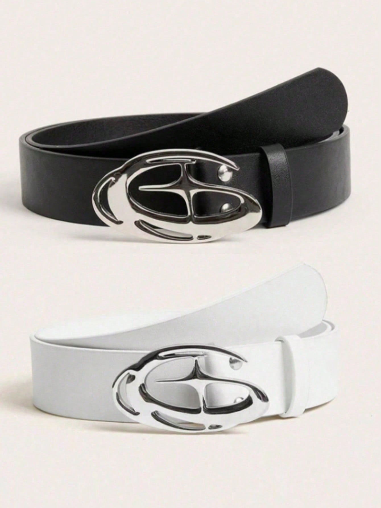 Ceinture en PU noir style punk avec boucle étoile & lune, ceinture décorative rétro US — vue 2