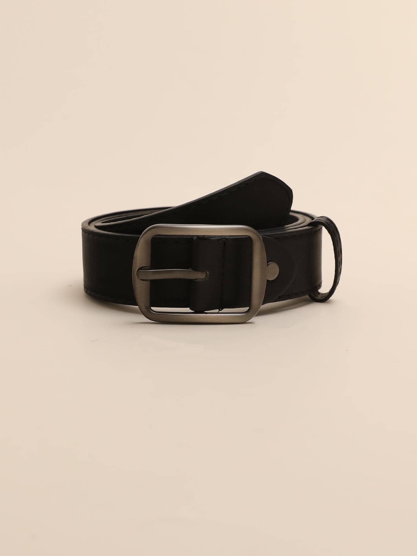 Ceinture en PU de couleur café avec boucle argentée et détails de couture. Bohème, — vue 5