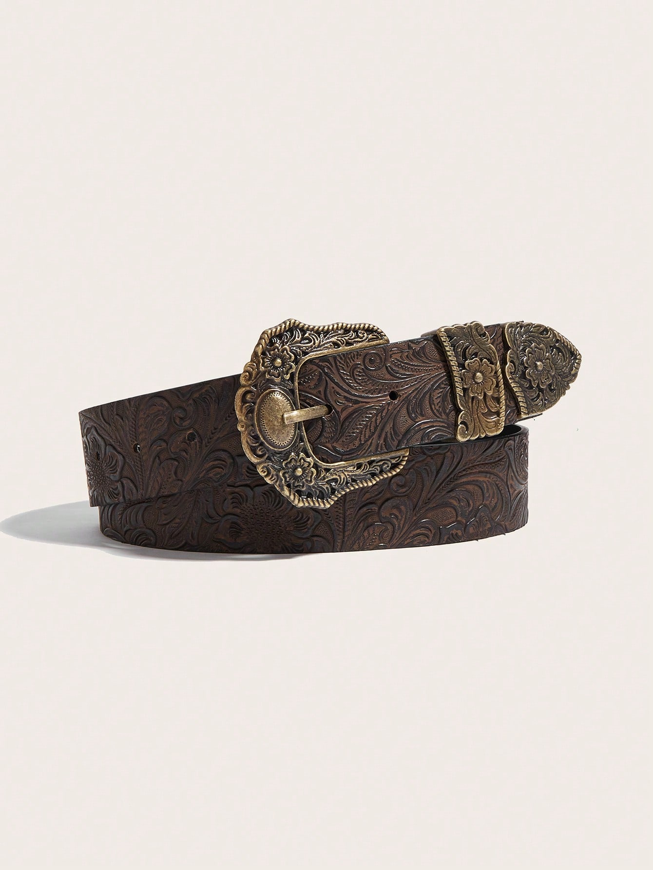 Ceinture rouge à boucle sculptée bohème, PU gaufré de couleur unie vintage, style punk, — vue 3