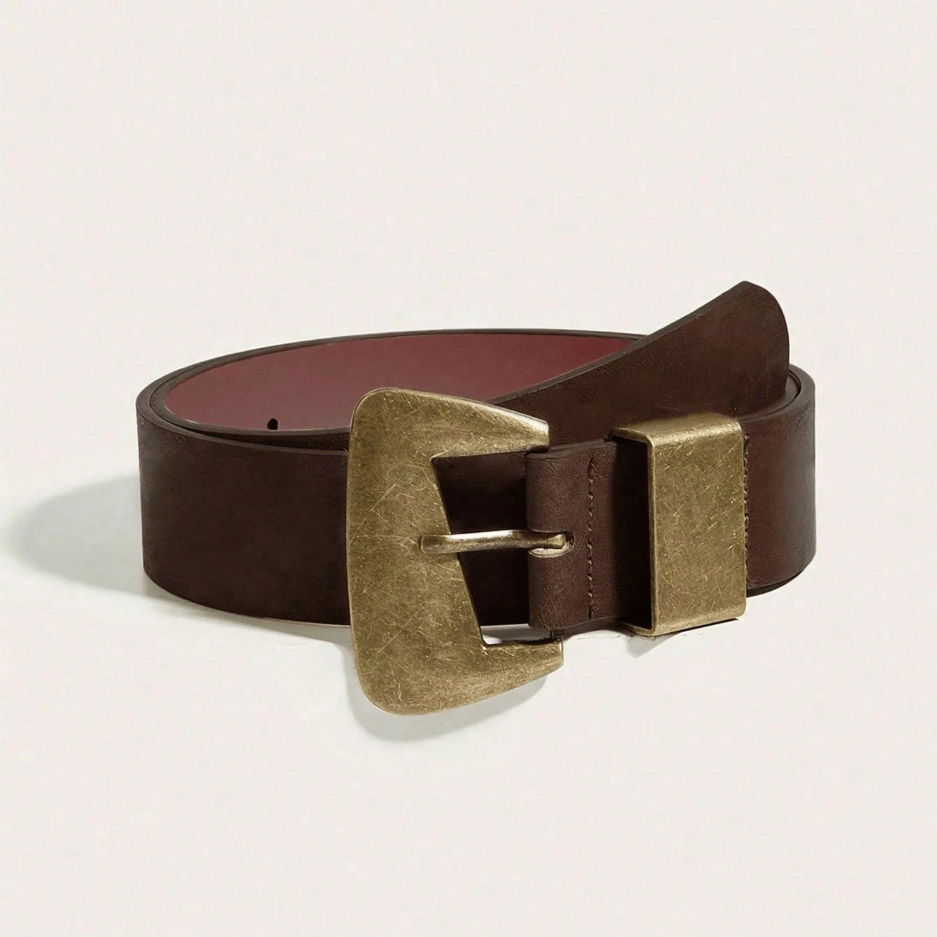 Ceinture rouge à boucle sculptée bohème, PU gaufré de couleur unie vintage, style punk, — vue 5