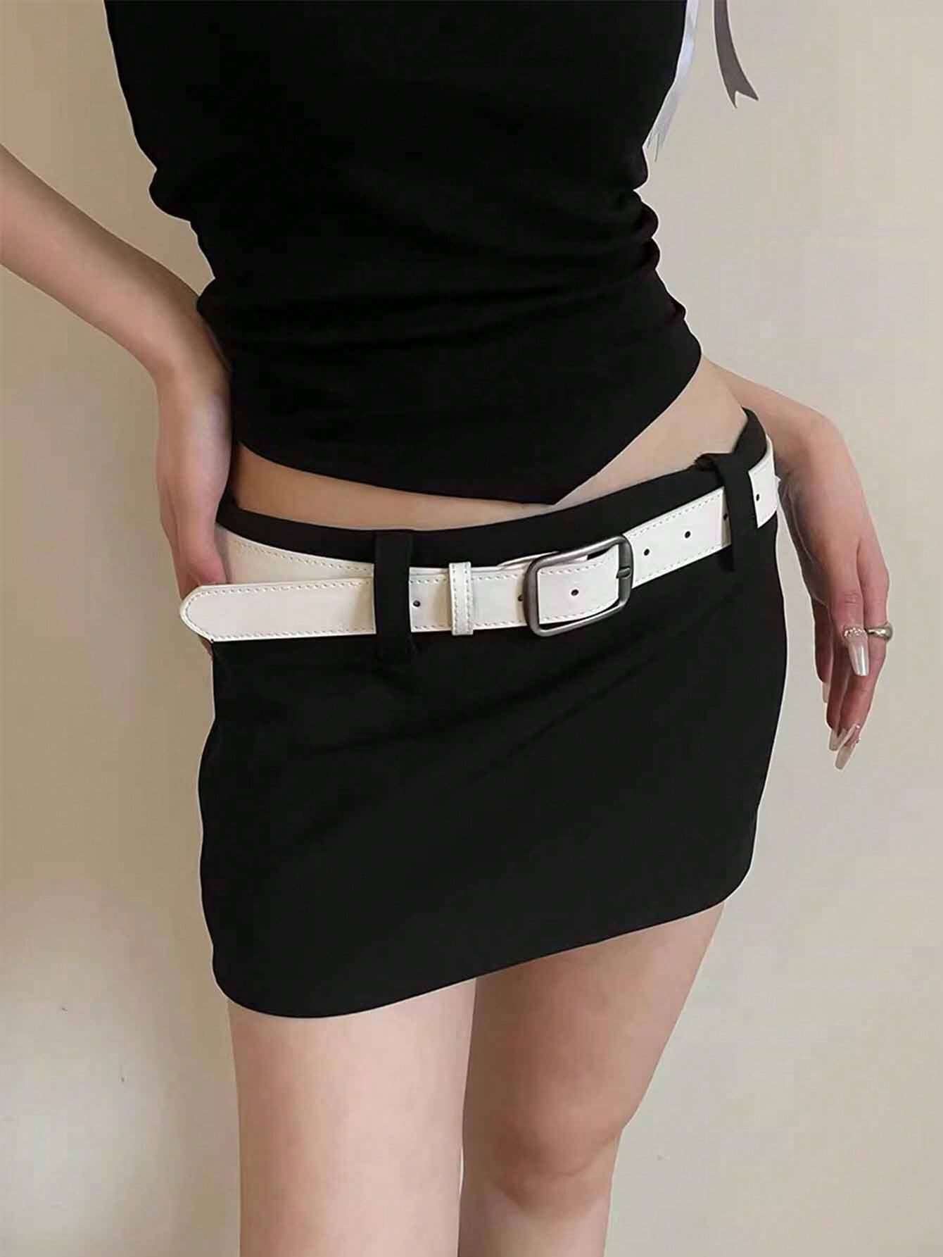 Ceinture en PU de couleur café avec boucle argentée et détails de couture. Bohème, — vue 3