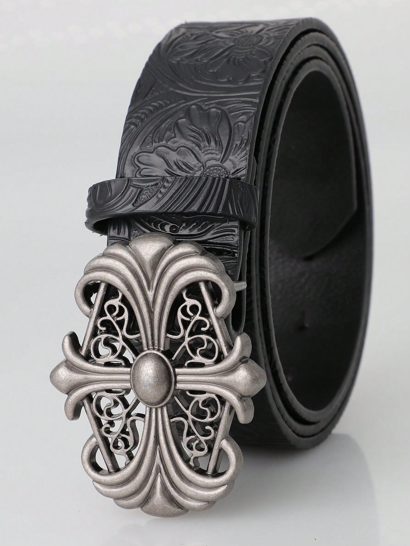 Ceinture vintage pour homme, style bohème - Ceinture en faux noir avec boucle ajourée