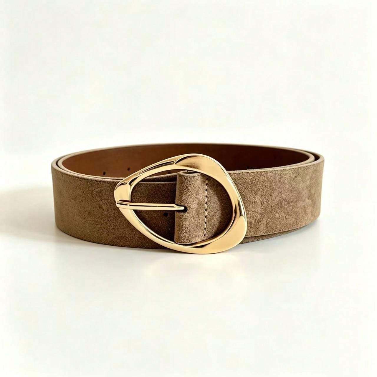 Ceinture fine pour femme en daim marron café avec boucle métallique, style décontracté — vue 2