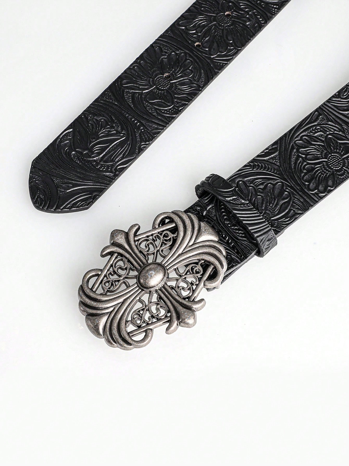 Ceinture vintage pour homme, style bohème - Ceinture en faux noir avec boucle ajourée — vue 4