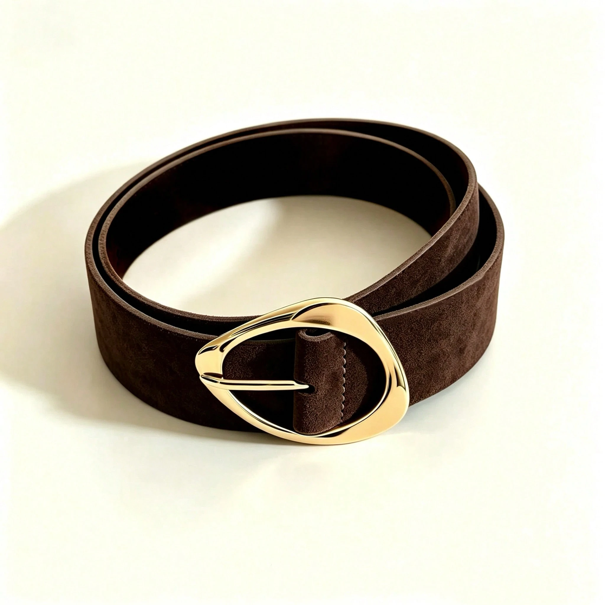 Ceinture fine pour femme en daim marron café avec boucle métallique, style décontracté — vue 6