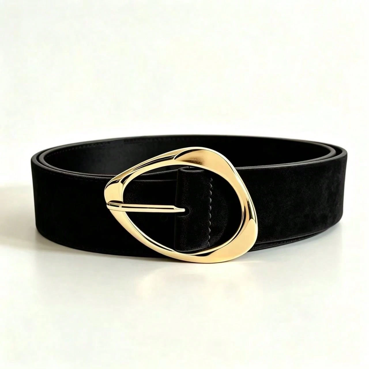 Ceinture fine pour femme en daim marron café avec boucle métallique, style décontracté — vue 4