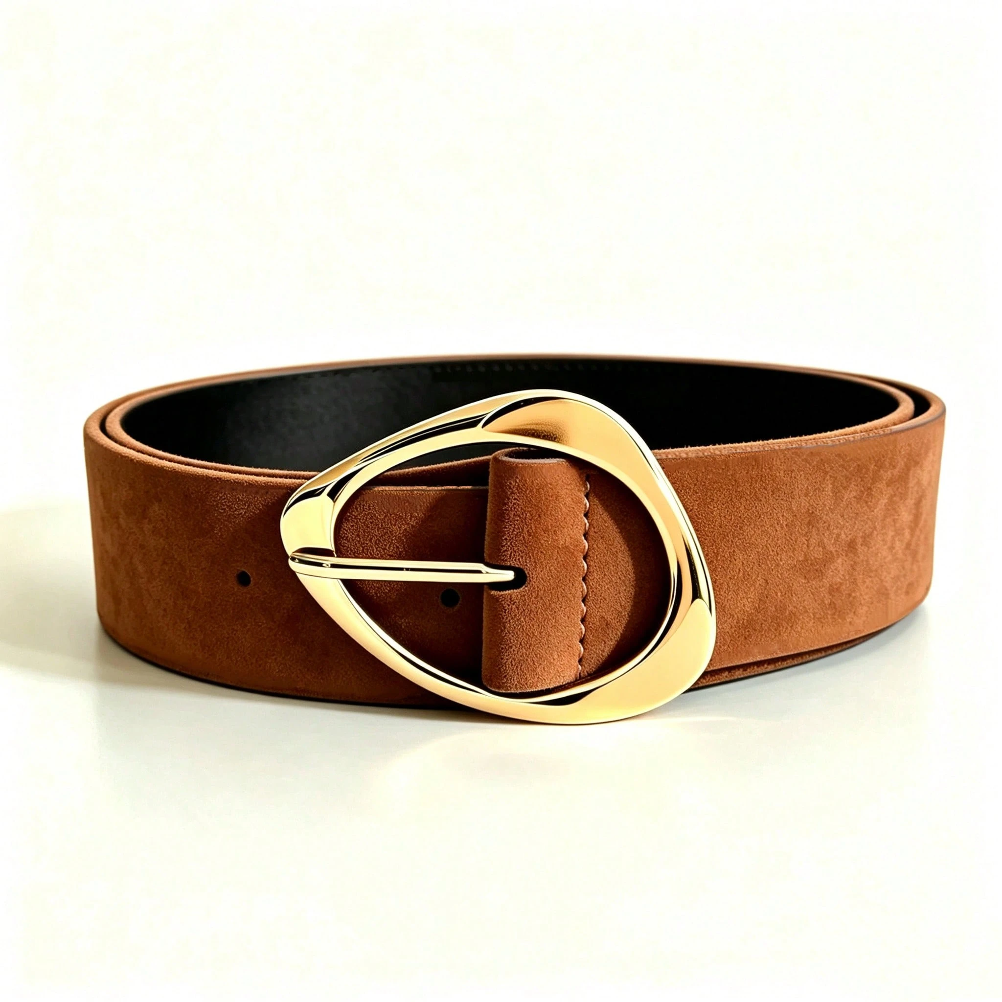 Ceinture fine pour femme en daim marron café avec boucle métallique, style décontracté — vue 5