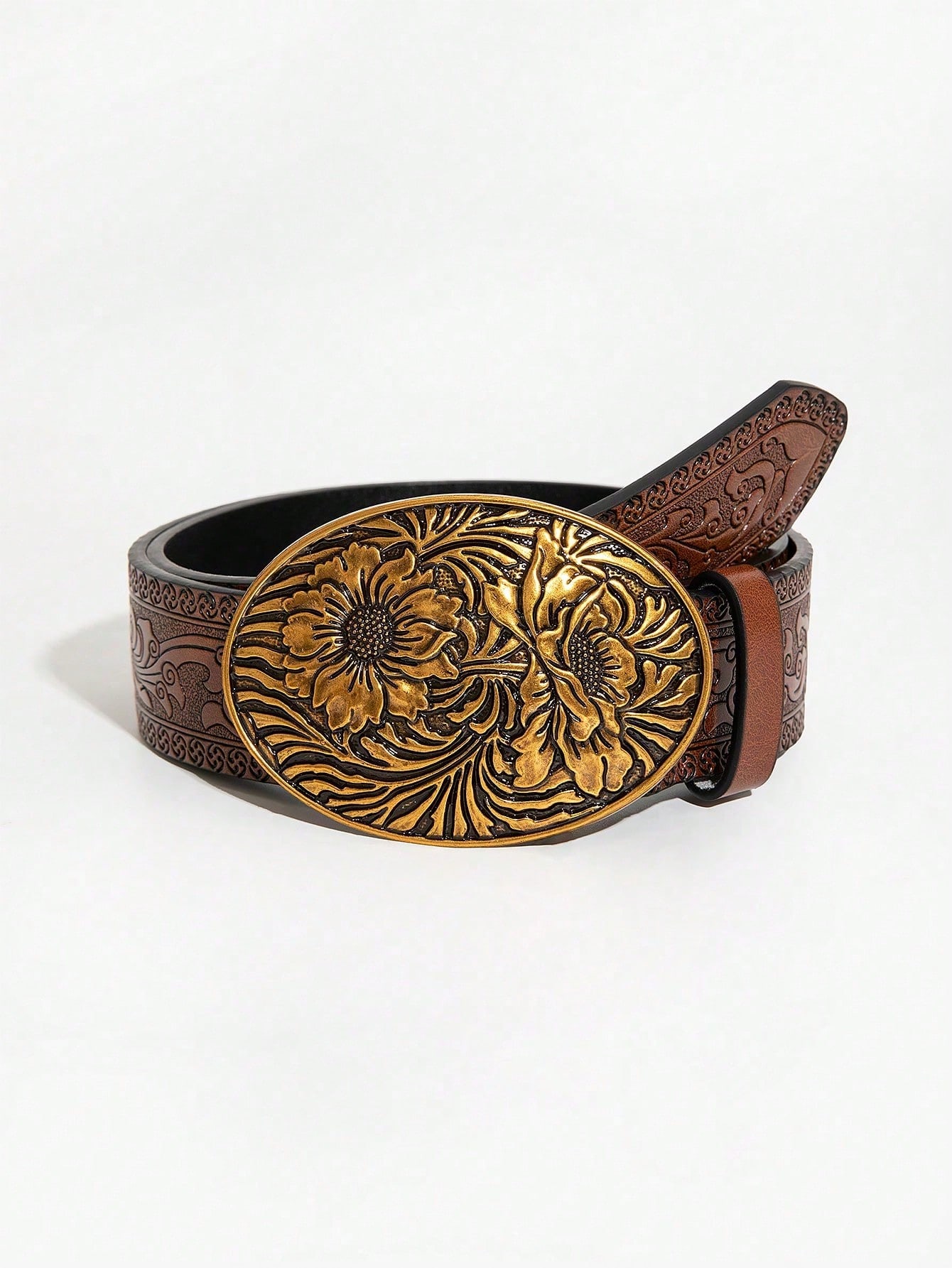 Ceinture en PU avec boucle à motif de dragon brun rétro, pour la Saint-Valentin, l'été, — vue 4