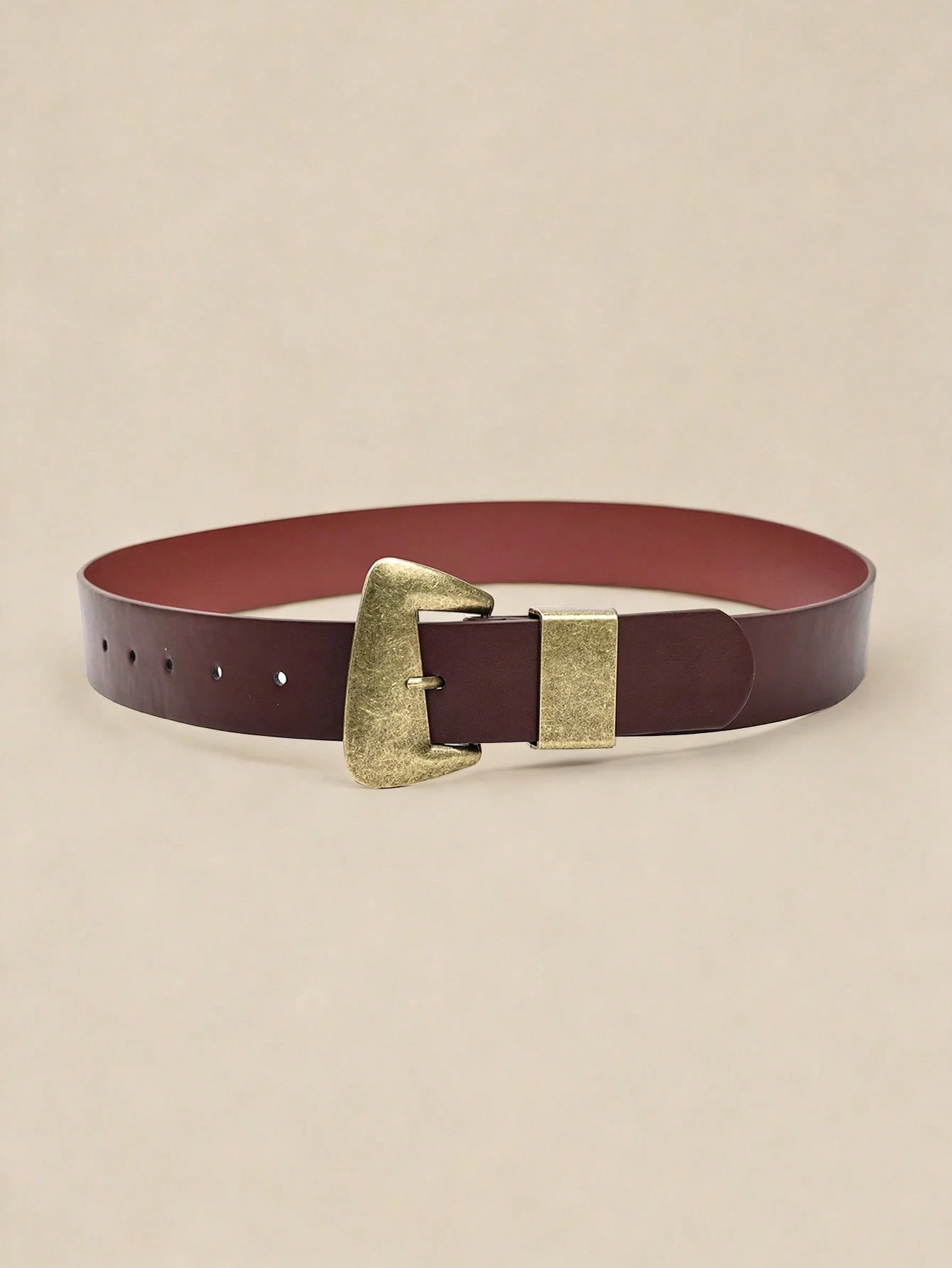 Ceinture rouge à boucle sculptée bohème, PU gaufré de couleur unie vintage, style punk, — vue 10