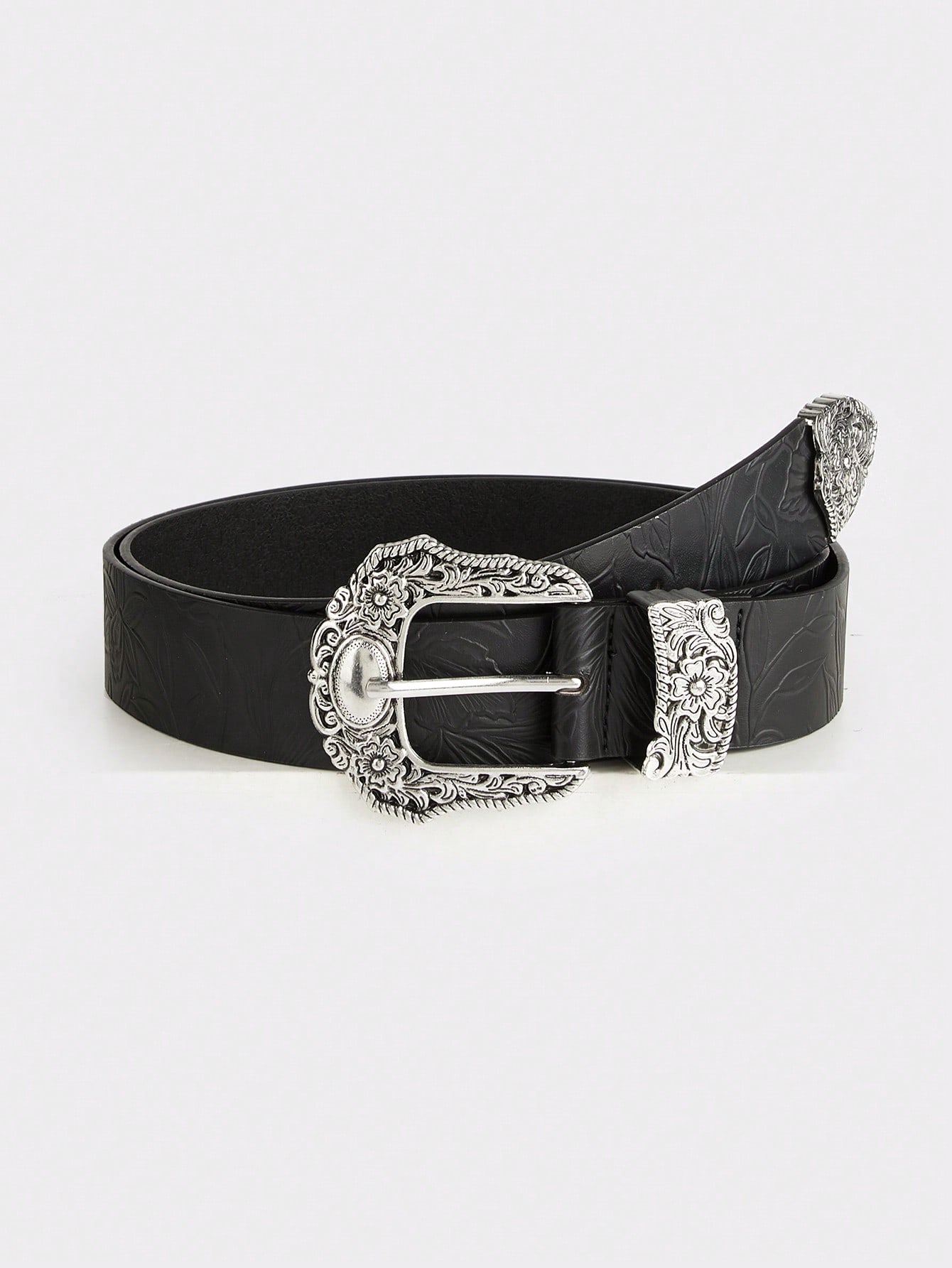 Ceinture rouge à boucle sculptée bohème, PU gaufré de couleur unie vintage, style punk, — vue 7