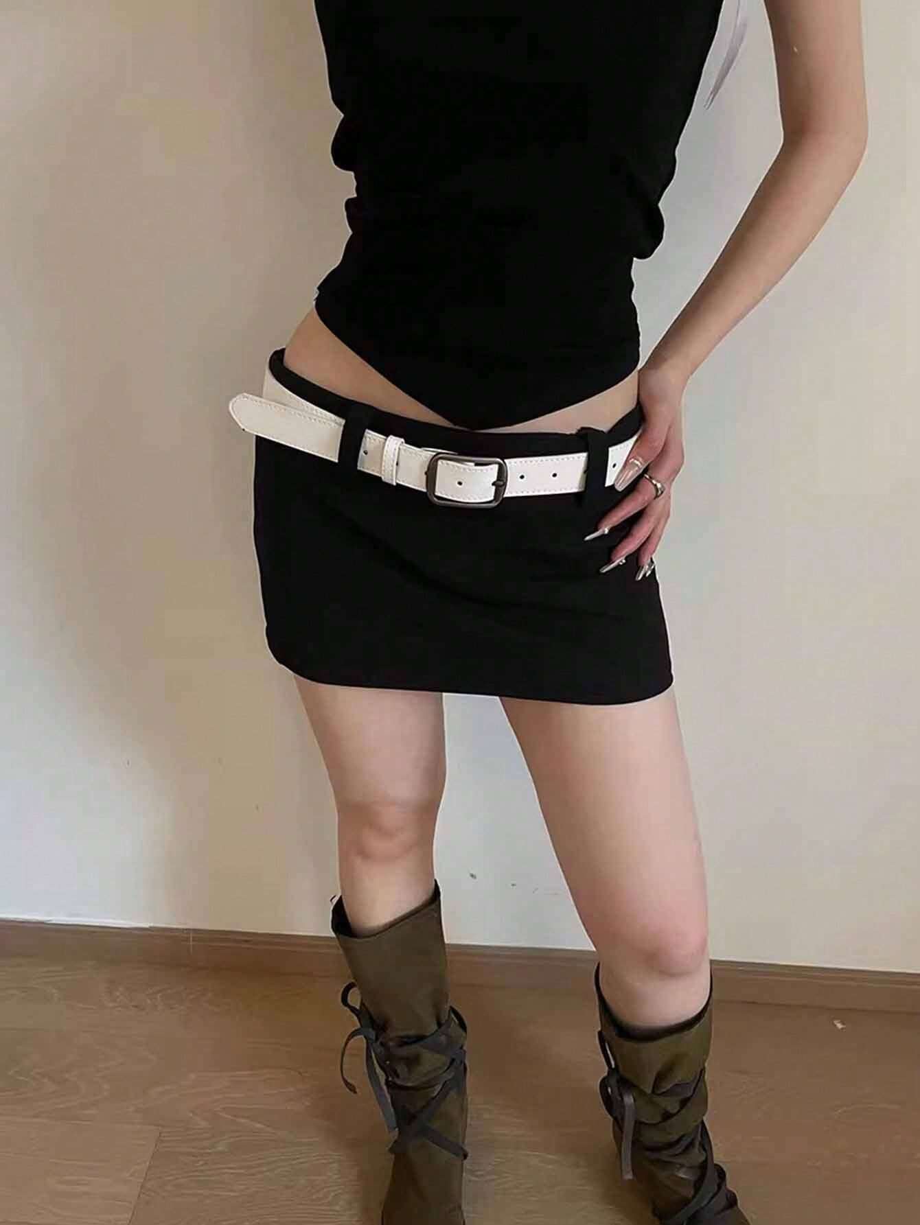 Ceinture en PU de couleur café avec boucle argentée et détails de couture. Bohème, — vue 9