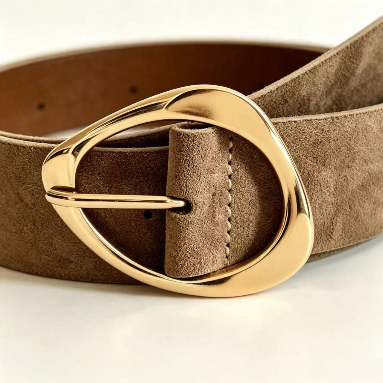 Ceinture fine pour femme en daim marron café avec boucle métallique, style décontracté — vue 12