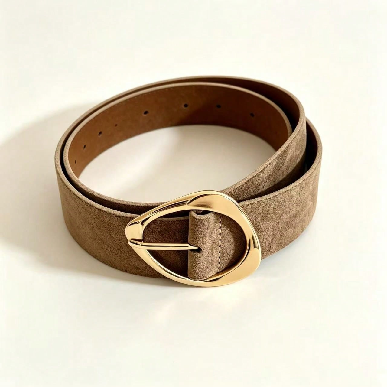 Ceinture fine pour femme en daim marron café avec boucle métallique, style décontracté — vue 7