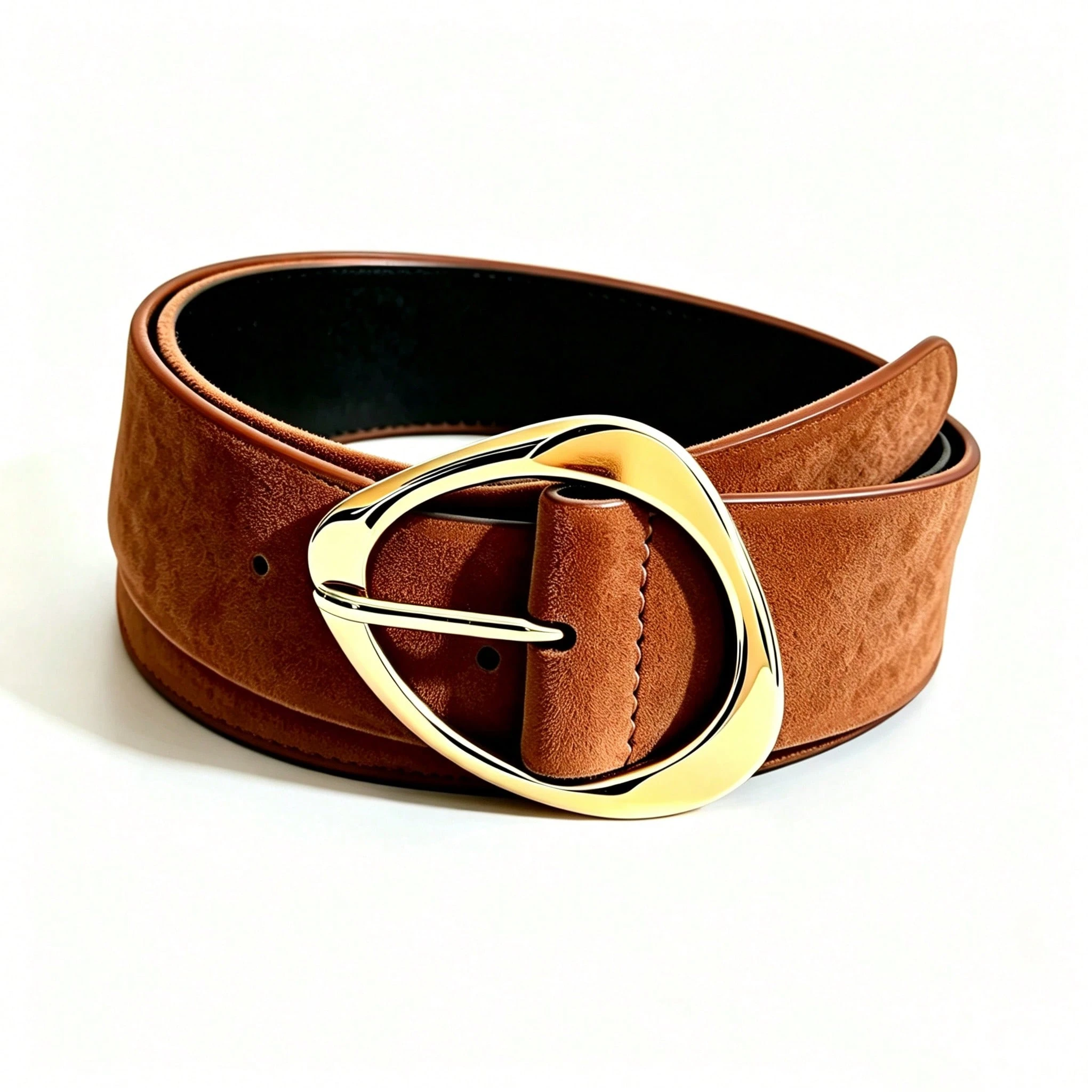 Ceinture fine pour femme en daim marron café avec boucle métallique, style décontracté — vue 10