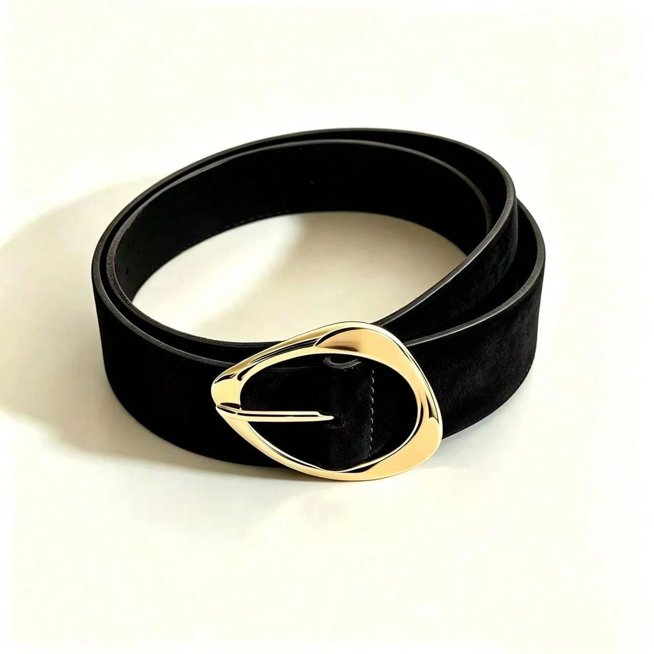 Ceinture fine pour femme en daim marron café avec boucle métallique, style décontracté — vue 9