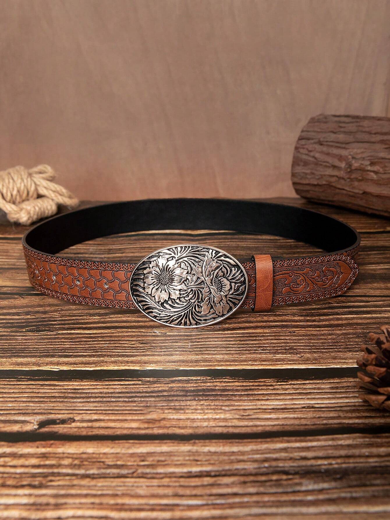 Ceinture en PU avec boucle à motif de dragon brun rétro, pour la Saint-Valentin, l'été, — vue 11