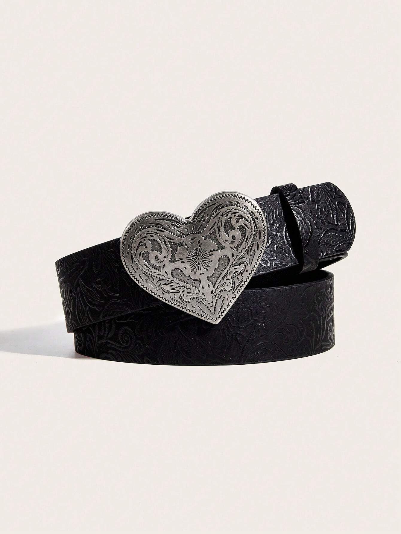 Ceinture en PU imprimée avec boucle métallique rétro pour femmes, convient pour le style