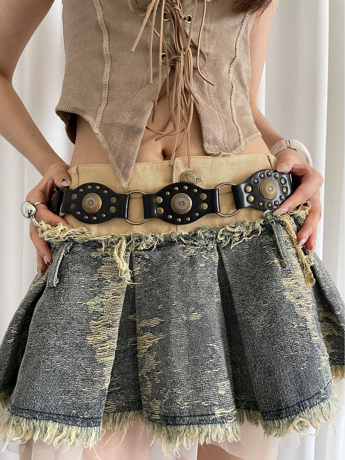 Ceinture de style occidental en matériau PU de style bohème avec boucle circulaire, pour — vue 4